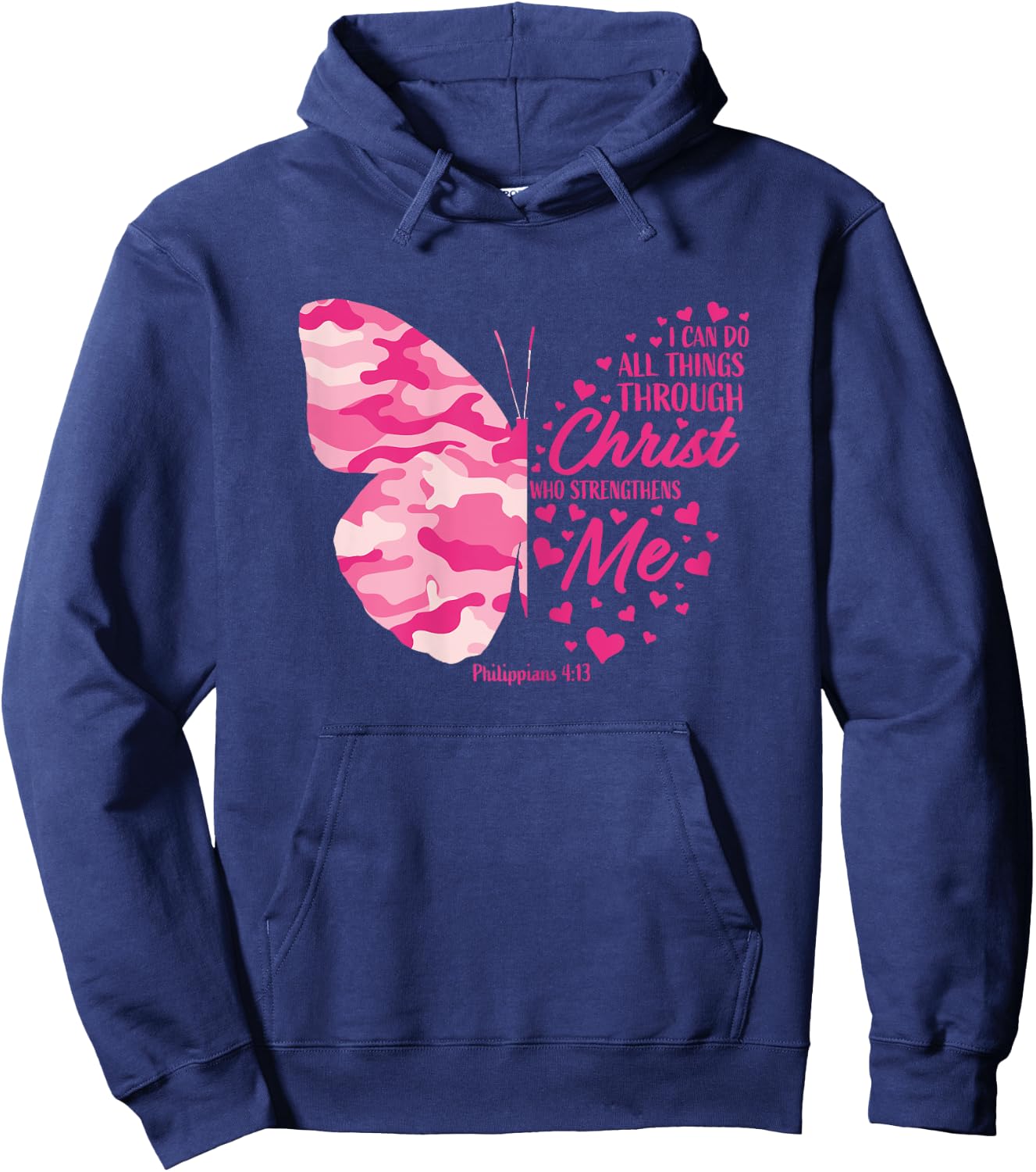 Cute Pink Camo Gifts Women Girls Christian Butterfly Graphic Hoodie - Hoodie | Navy
