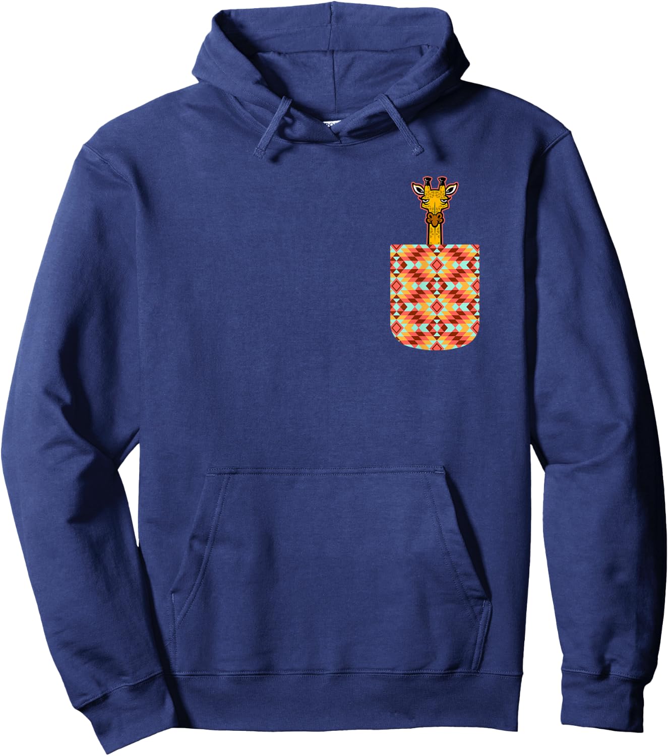 Giraffe Fake Pocket Print Giraffe Lover Zoo Animal Wildlife Hoodie - Hoodie | Navy