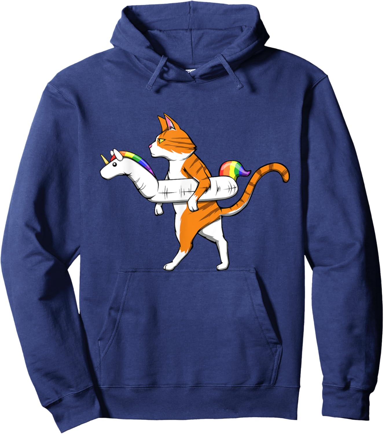 Funny Cat with Unicorn Swimming Ring Pool Cats Hoodie - Hoodie | Navy
