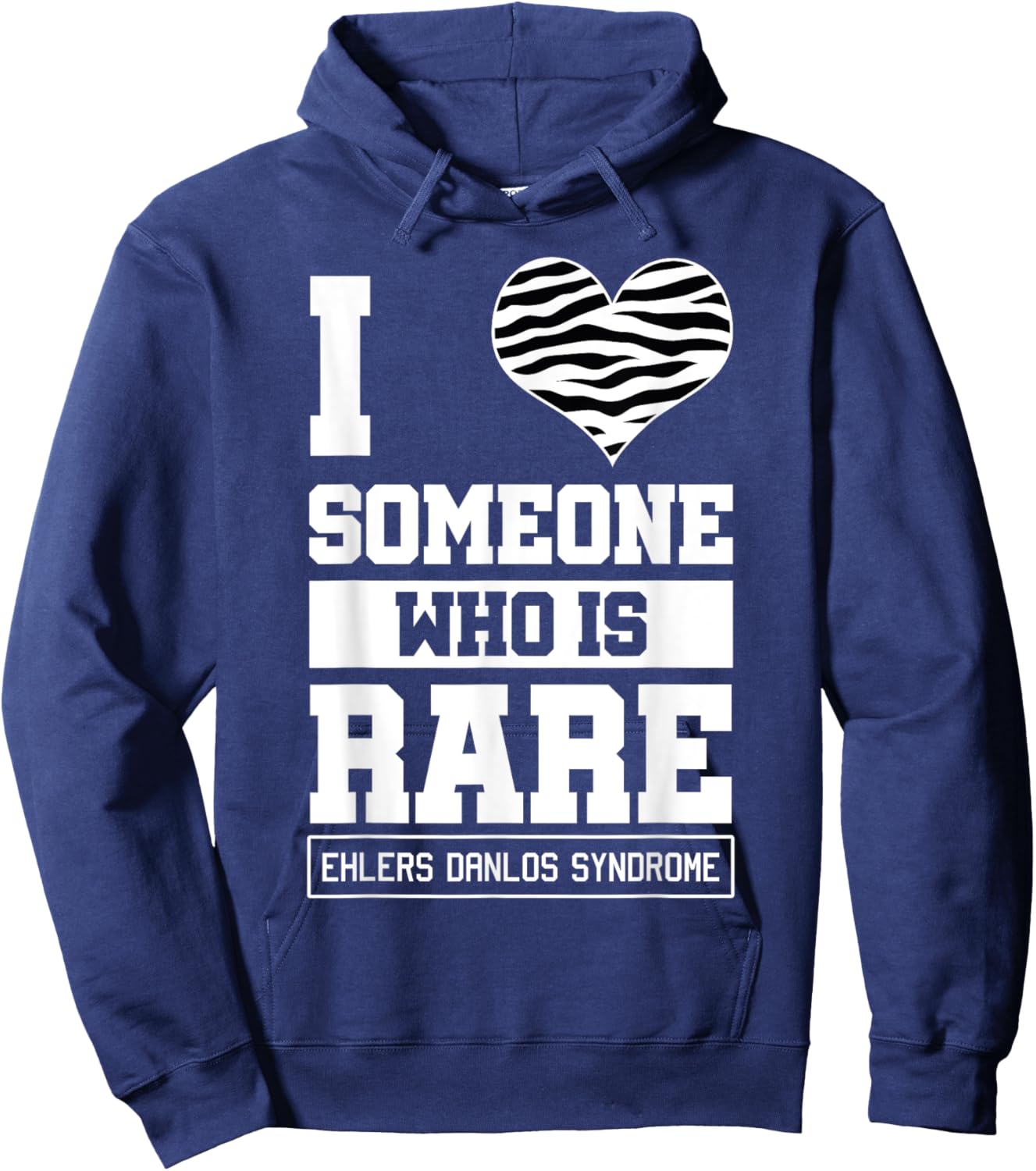 Ehlers Danlos Syndrome Black and White Awareness Ribbon Love Hoodie - Hoodie | Navy
