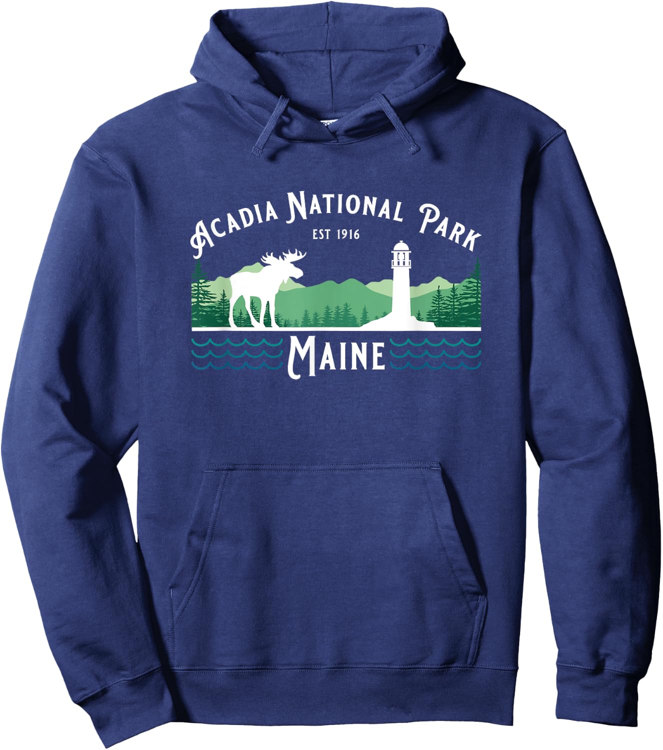 Acadia National Park Maine USA Lighthouse Moose Fishing Hoodie - Hoodie | Navy