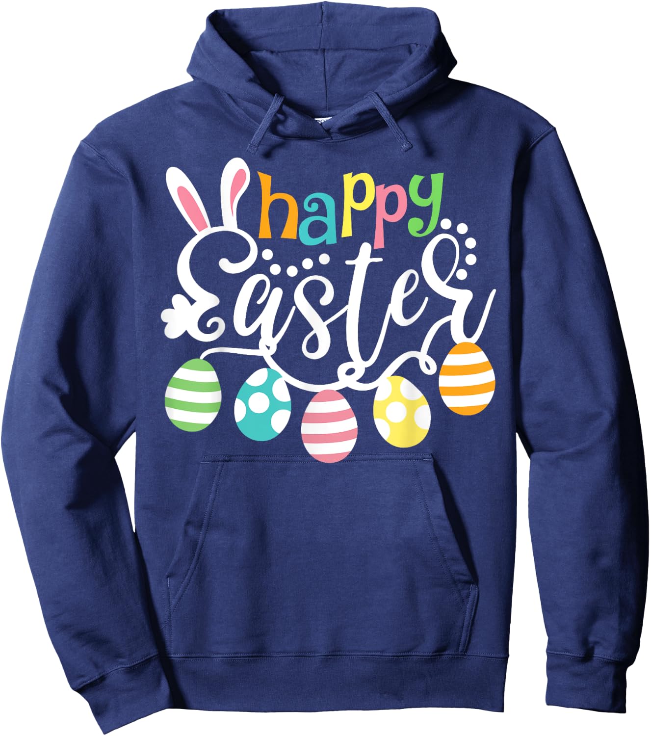 Happy Easter Day Colorful Egg Hunting Cute Bunny Girl Hoodie - Hoodie | Navy