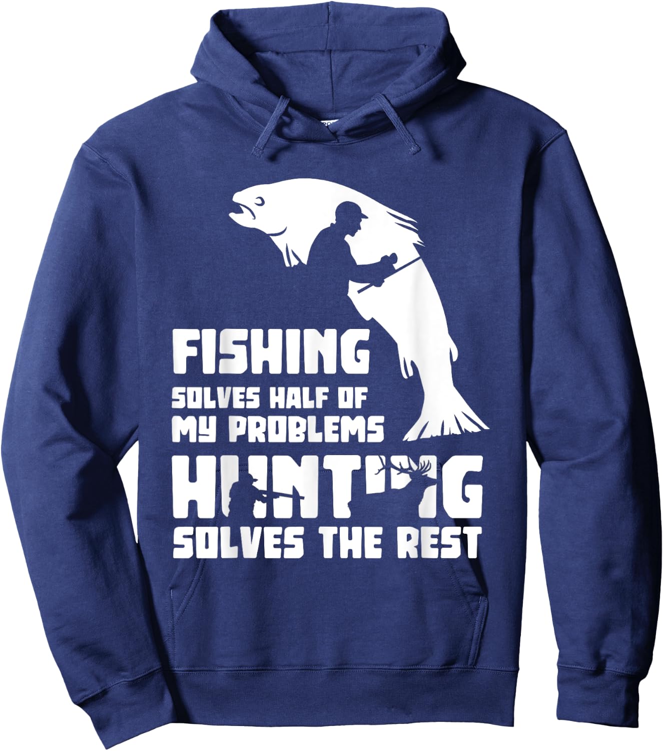 Funny Fishing & Hunting Fun Gifts Men's Black Modern Humorous Fishing Hunting Fisherman Hunter Fish Hunt Lovers Hoodie - Hoodie | Navy