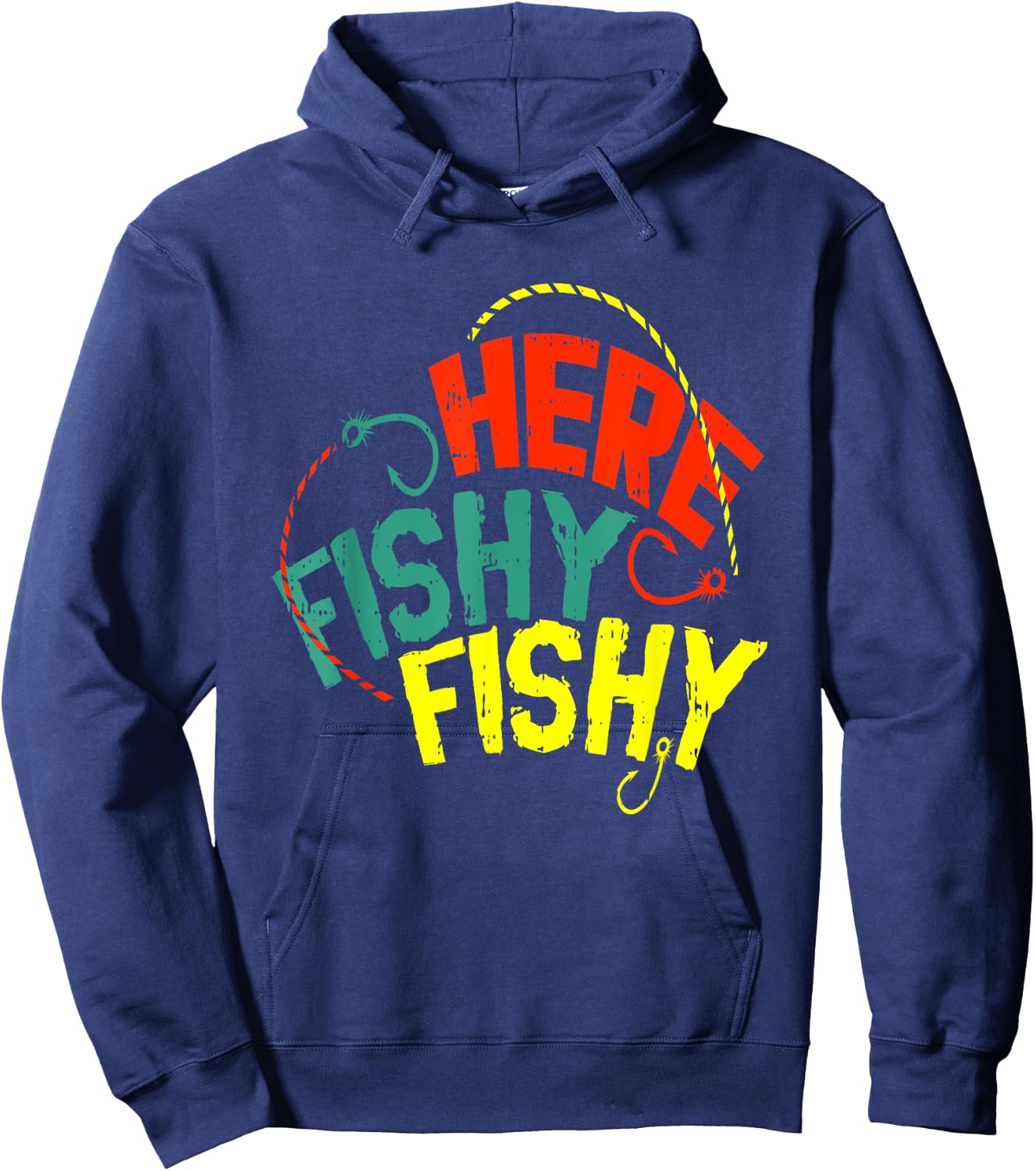 Here Fishy Fishy Hook Funny Fishing Fisher Fisherman Gift Hoodie - Hoodie | Navy