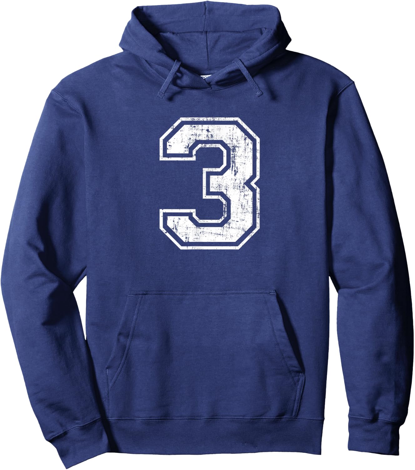 Number 3 Three Distressed Vintage Sports Training Practice Hoodie - Hoodie | Navy