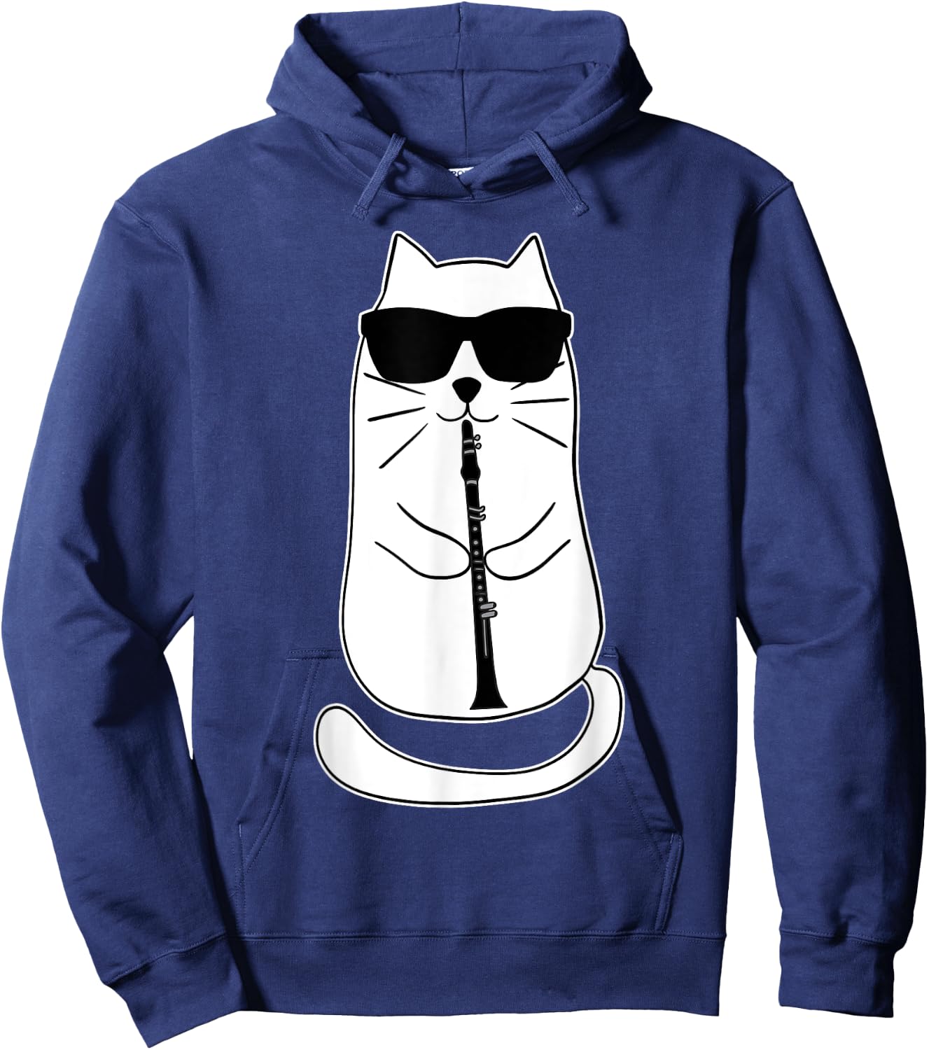 Funny Clarinet Cat With Sunglasses Musician Retro Vintage Men Women Hoodie - Hoodie | Navy
