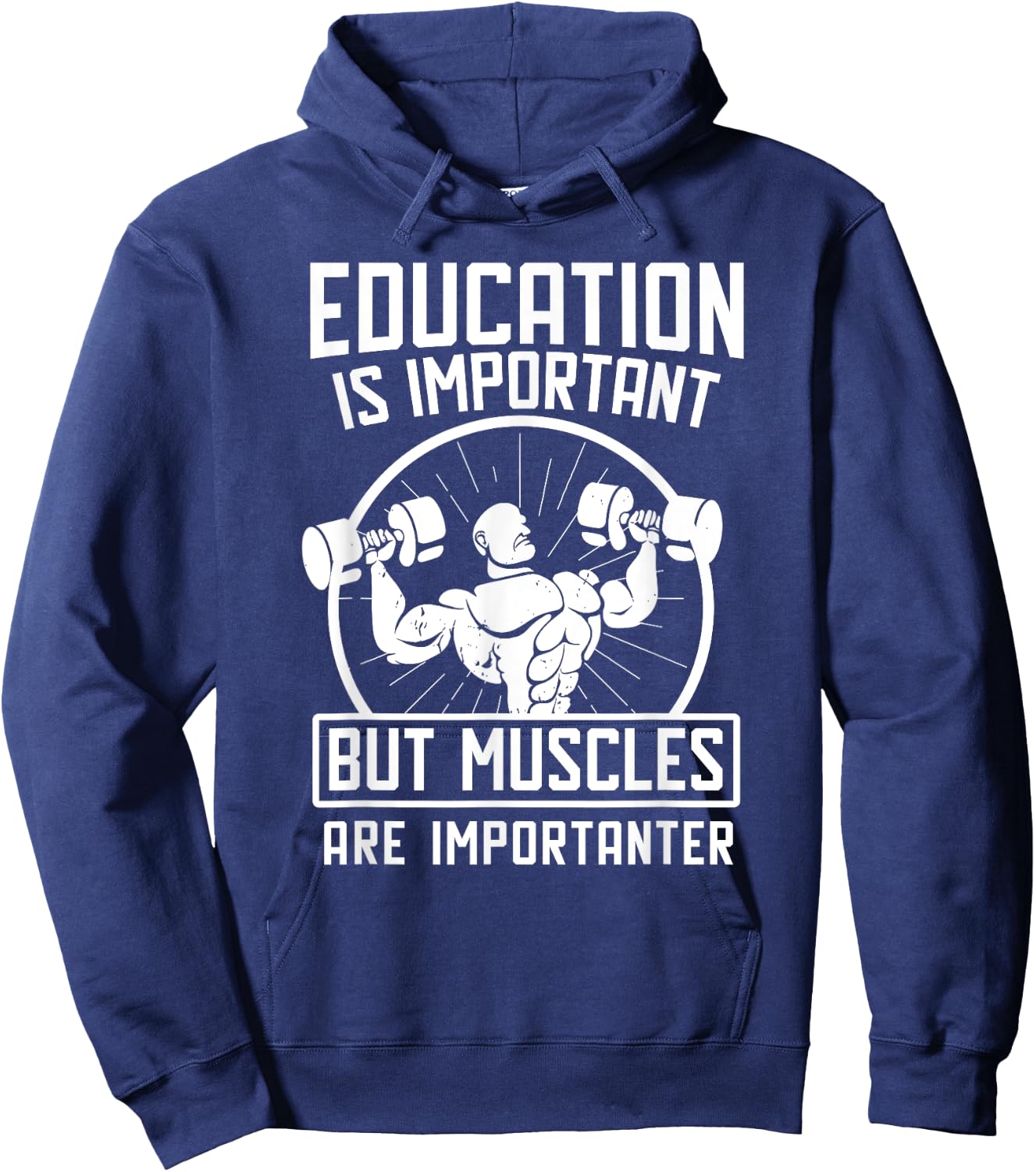 Muscles Is Importanter Funny Body Builder Hoodie - Hoodie | Navy