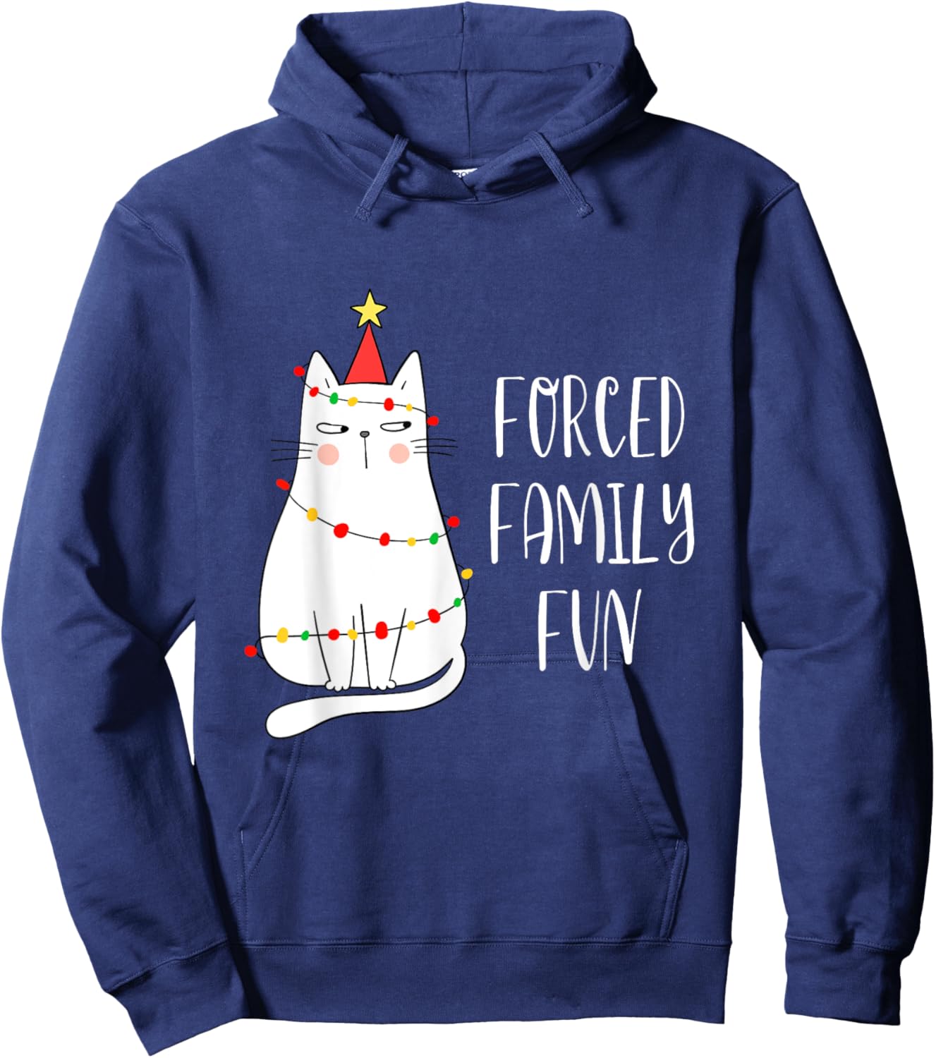 Forced Family Fun Funny Cat Christmas Families Gift Men Women Kids Hoodie - Hoodie | Navy