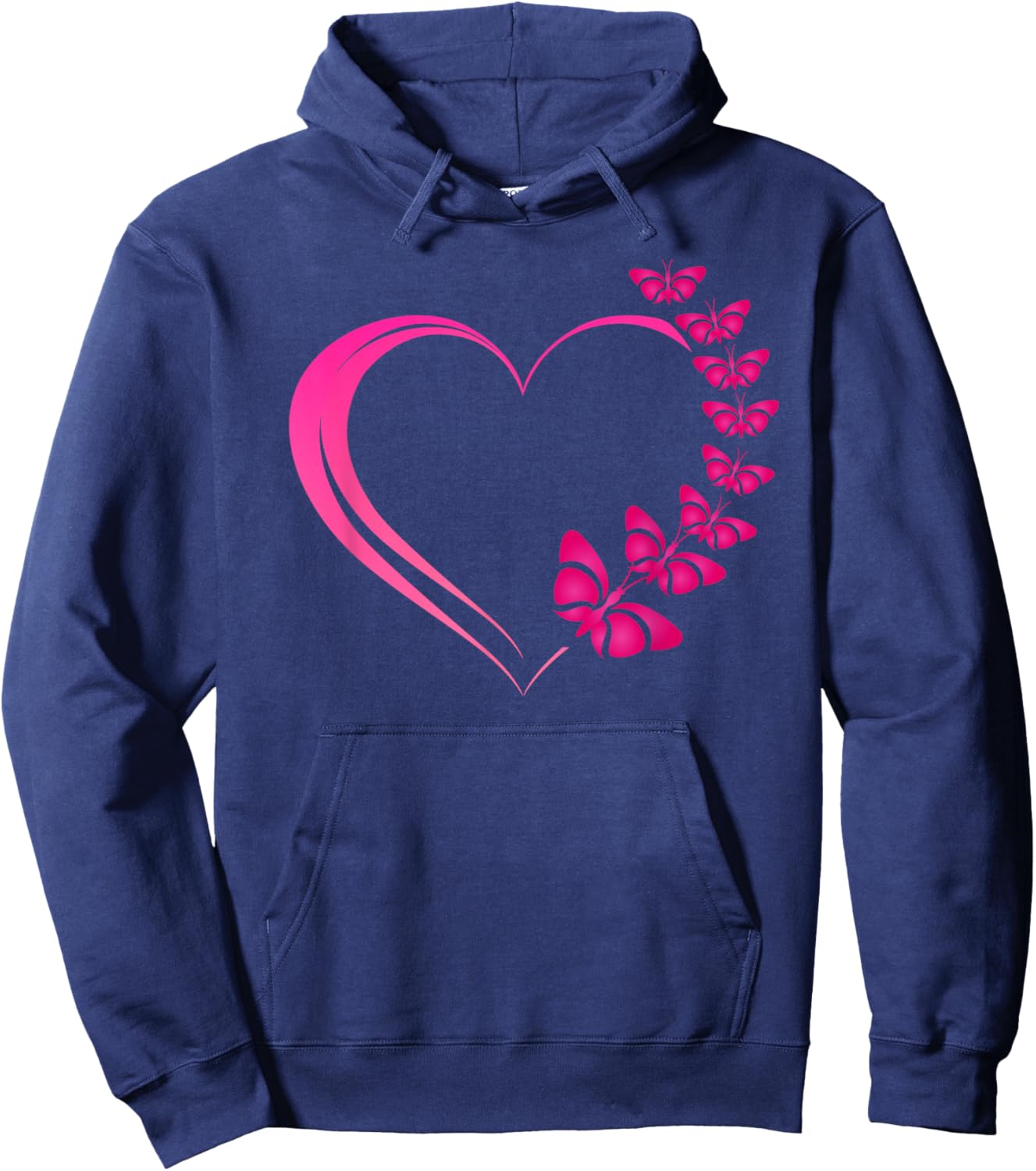 Hot Pink Heart with Pink Butterflies and Girls Hoodie - Hoodie | Navy