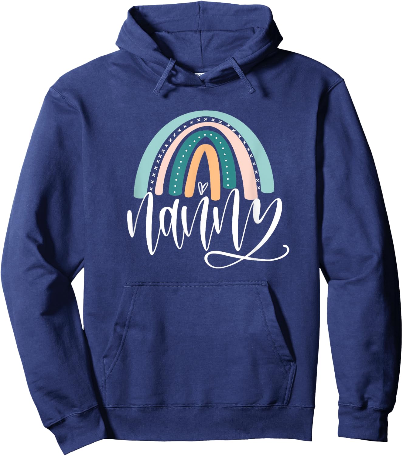 June & Lucy Women's Rainbow Nanny & Heart Modern Letter Print , Grey, Small, Short Sleeve, Pull On, Classic Fit Hoodie - Hoodie | Navy