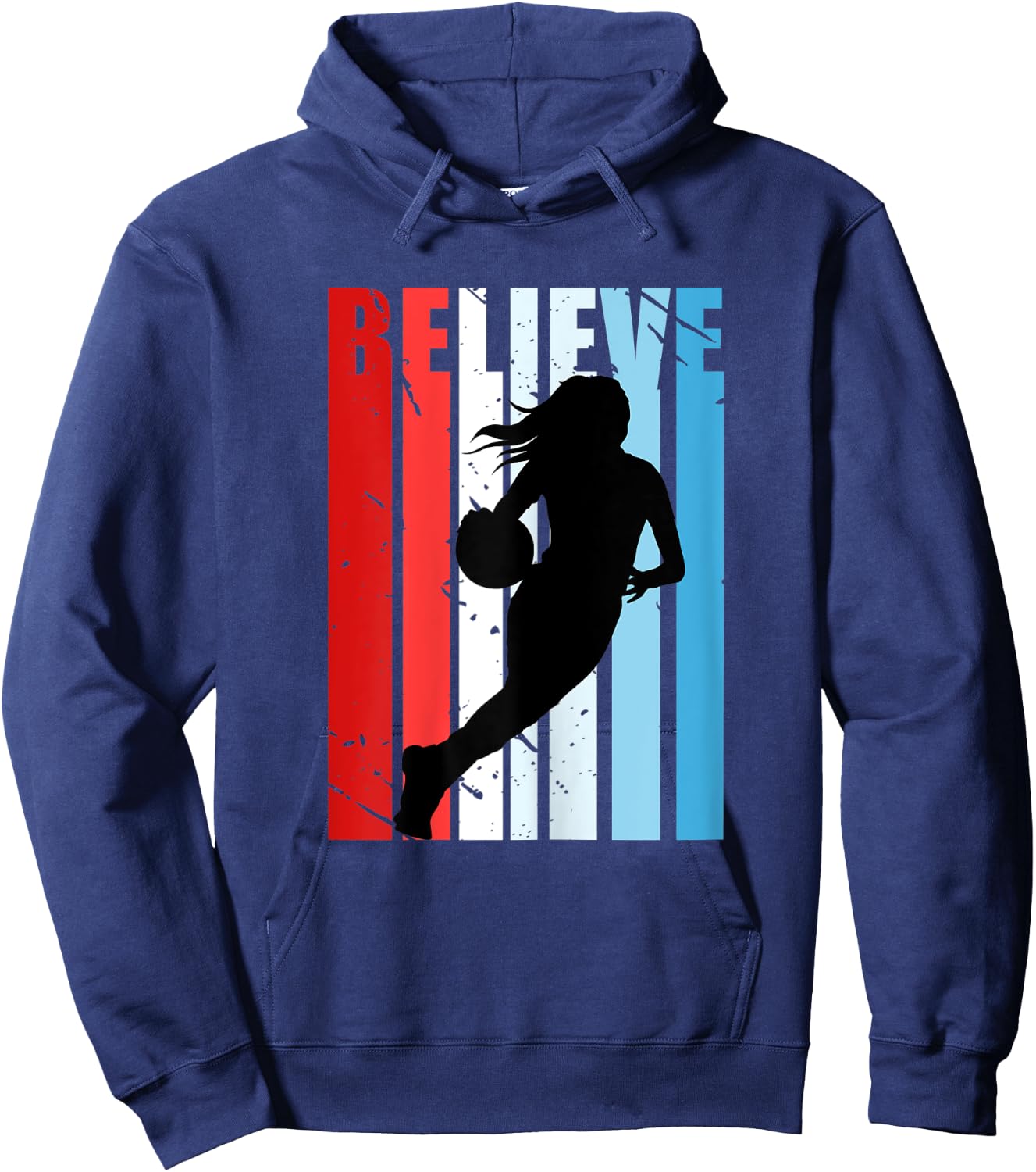 Retro Basketball Girls Woman Motivational Red White Blue USA Hoodie - Hoodie | Navy