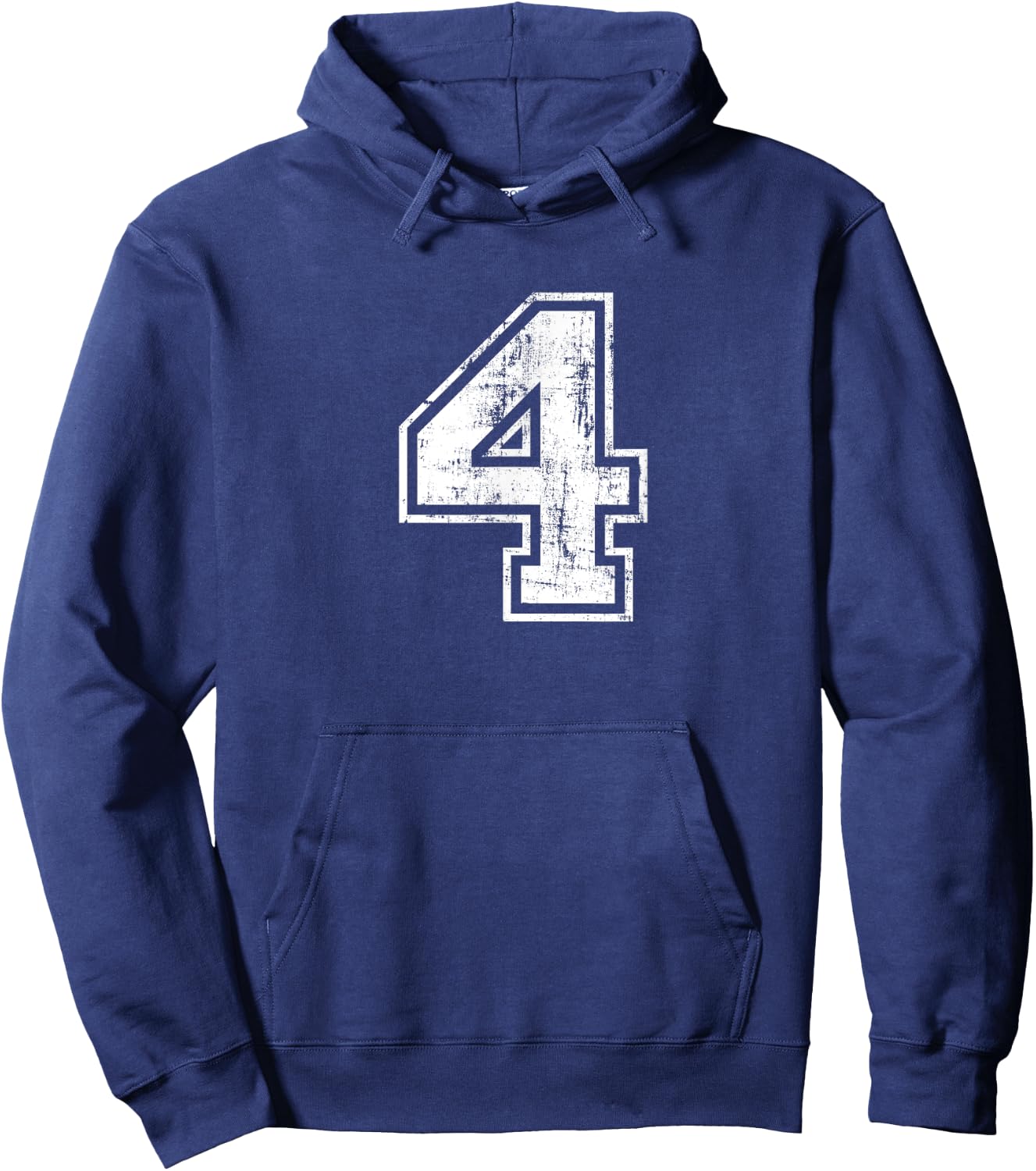 Sport Training Practice Varsity Distressed Numbers Number 4 Four -Adults Black Cotton 100% Small Short Sleeve Hoodie - Hoodie | Navy