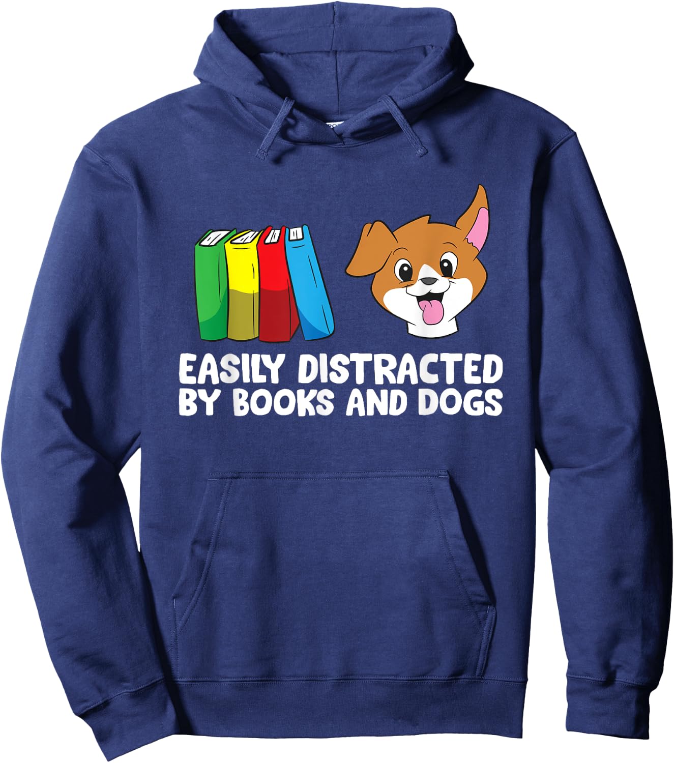 Easily Distracted By Books And Dogs Hoodie - Hoodie | Navy