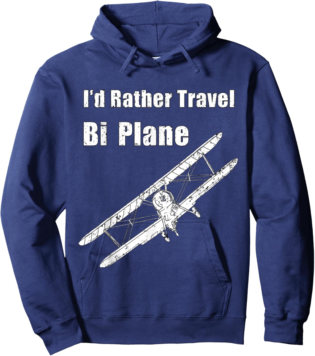 I'd Rather Travel BiPlane, Funny Pilot Vintage Airplane Hoodie - Hoodie | Navy