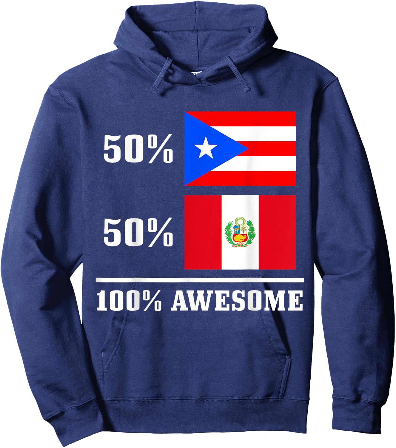 50% Puerto Rico 50% Peru Puerto Rican Peruvian Flag Pride Hoodie - Hoodie | Navy