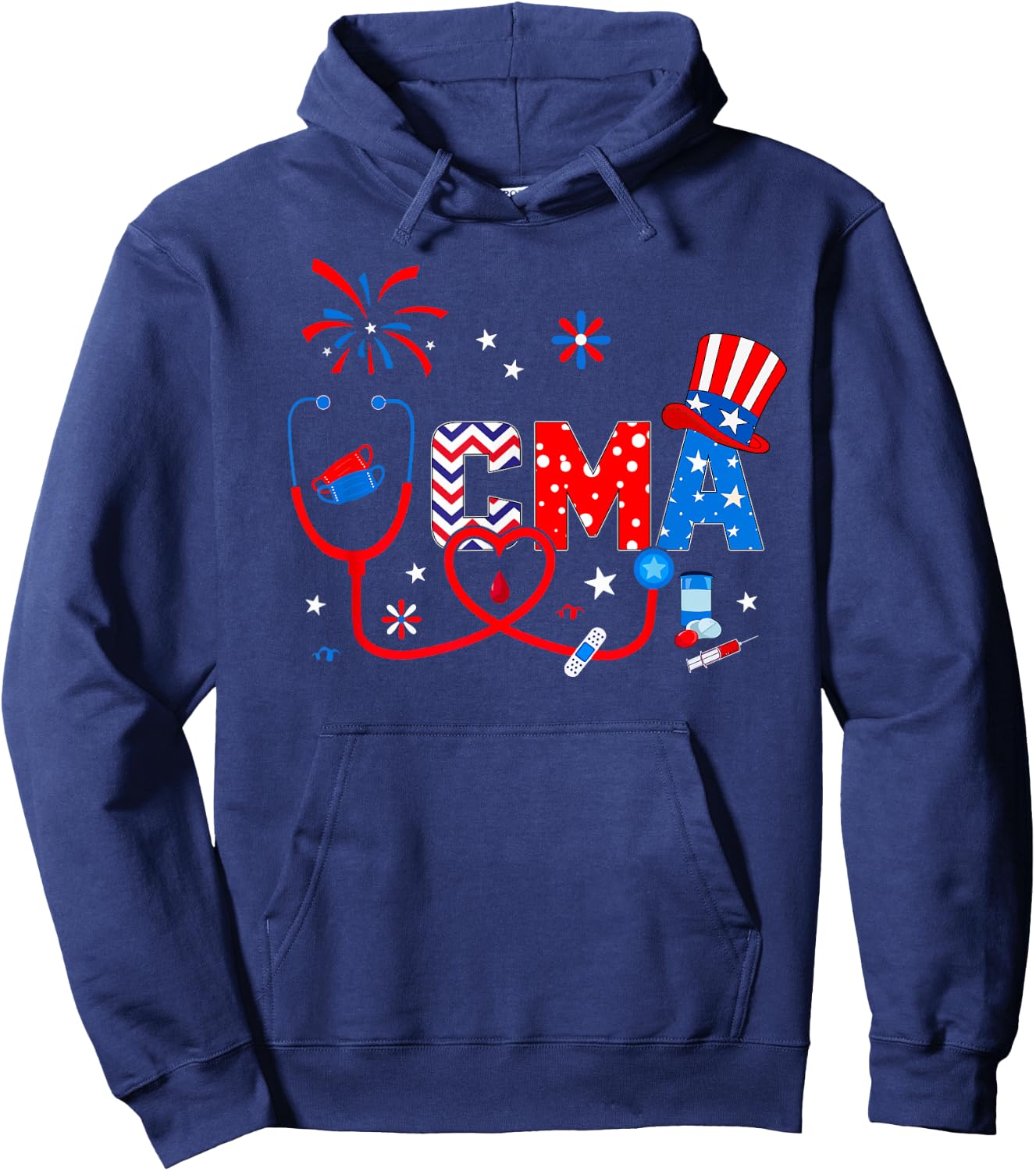 4th Of July Shirt Stethoscope Patriotic CMA Hoodie - Hoodie | Navy