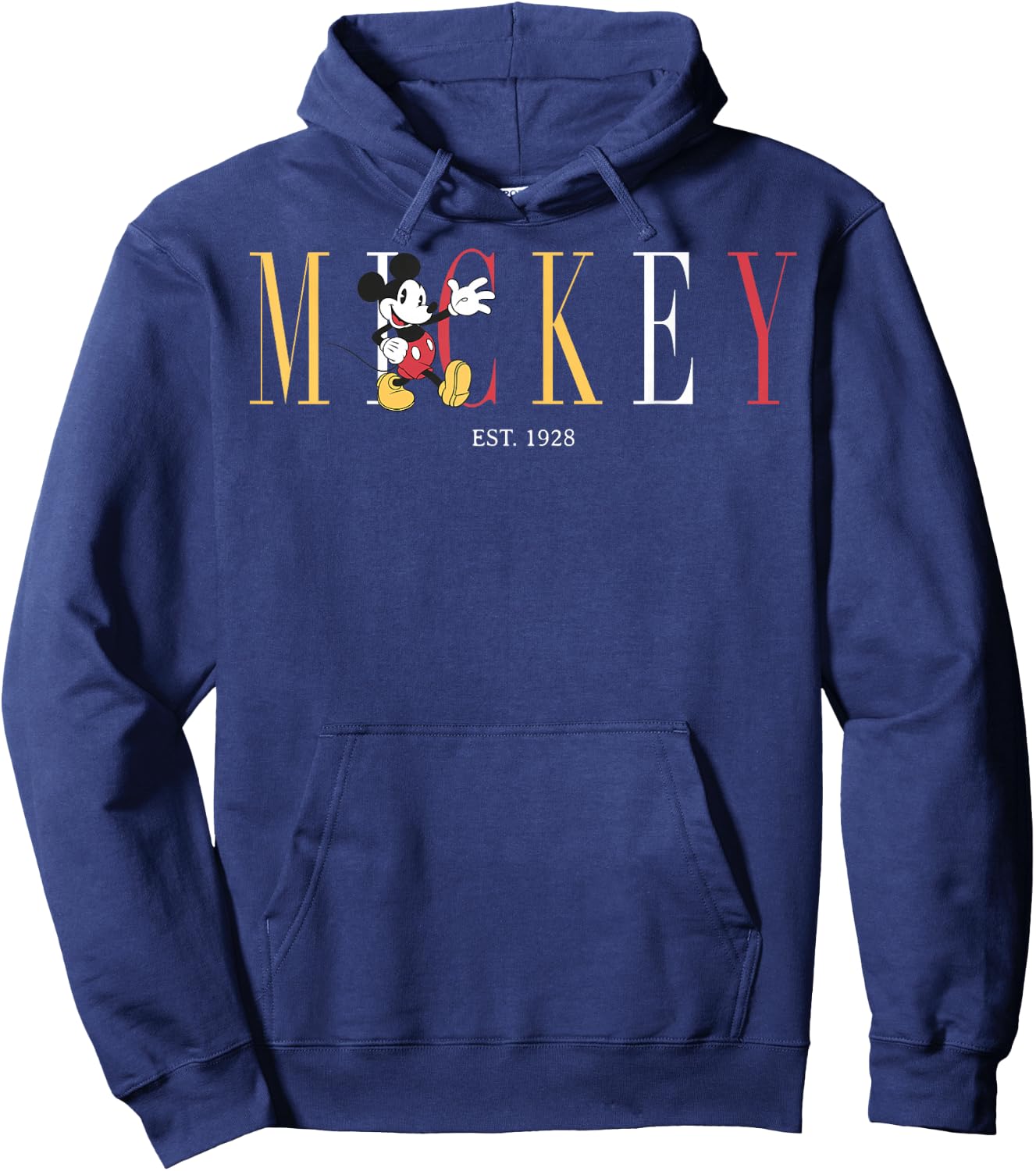 Disney Classic Disney Mickey And Friends Mickey Mouse Est 1928 Simple Text T Shirt, Blue, Small US Hoodie - Hoodie | Navy