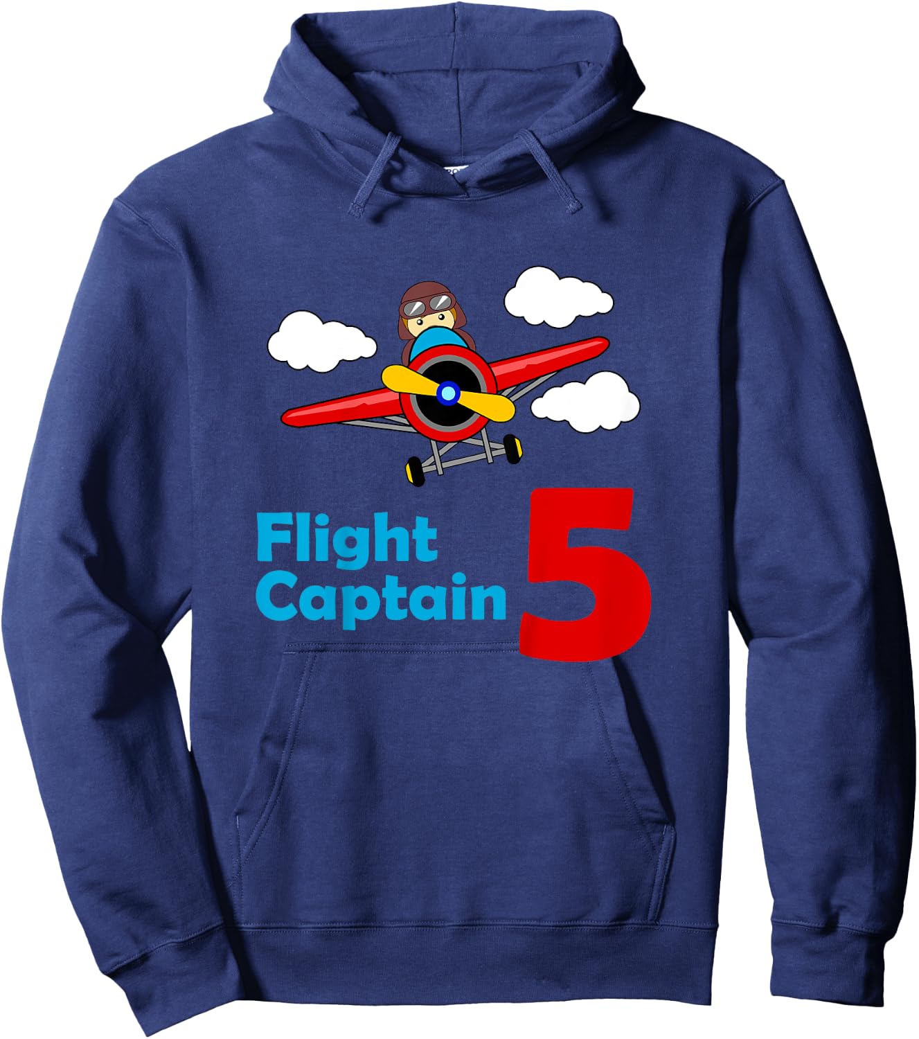Kids Airplane Birthday 5 year old | Flight Captain Fifth Hoodie - Hoodie | Navy