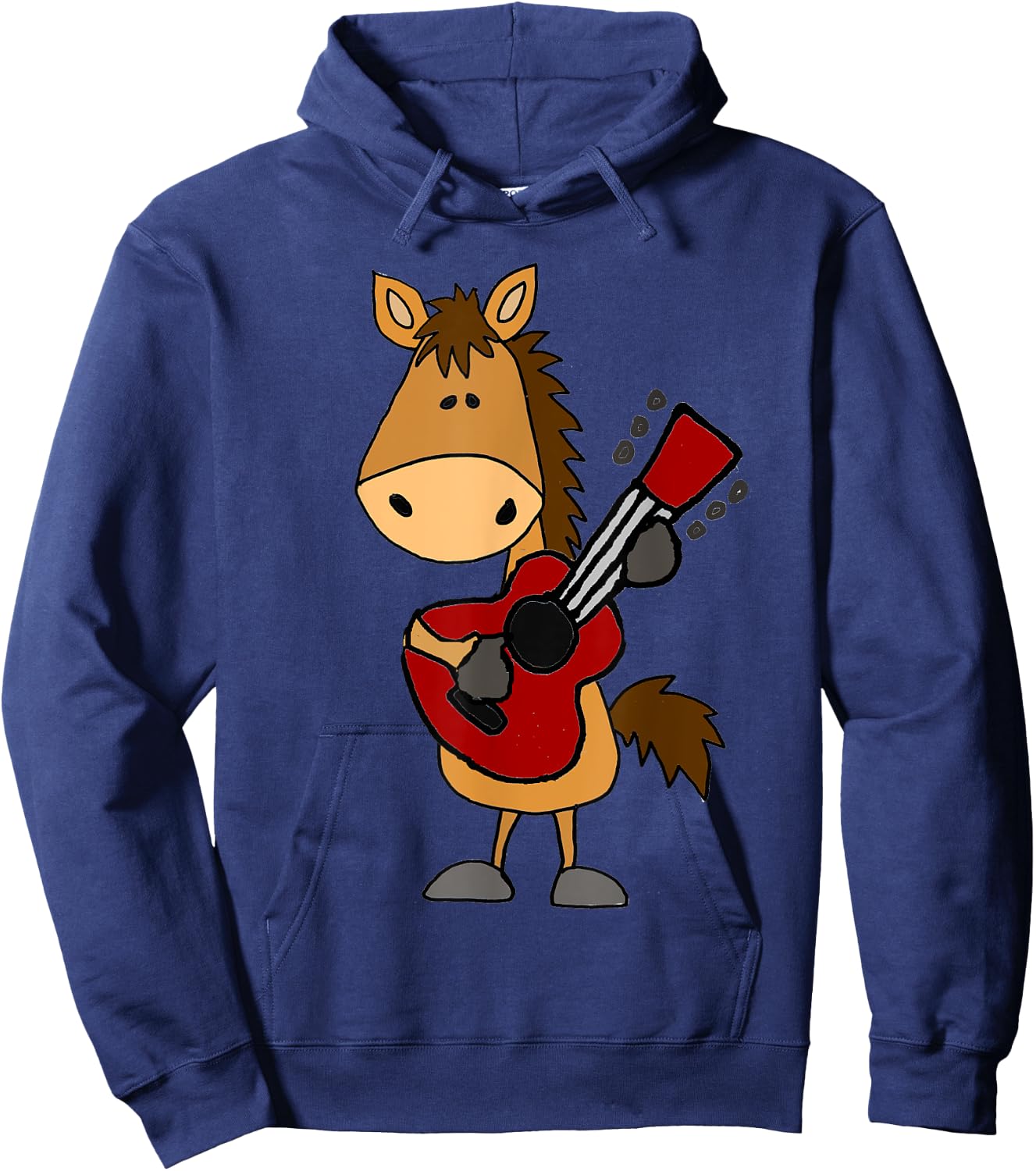 Smileteesall Funny Horse Playing Guitar Cartoon Hoodie - Hoodie | Navy
