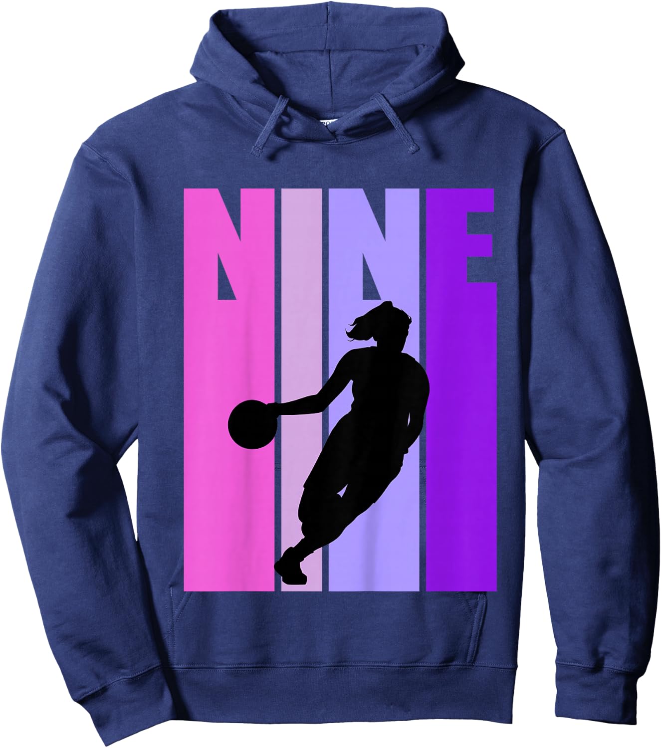 Kids Basketball 9th Birthday Kids Girls Retro 9 Nine Ninth Hoodie - Hoodie | Navy