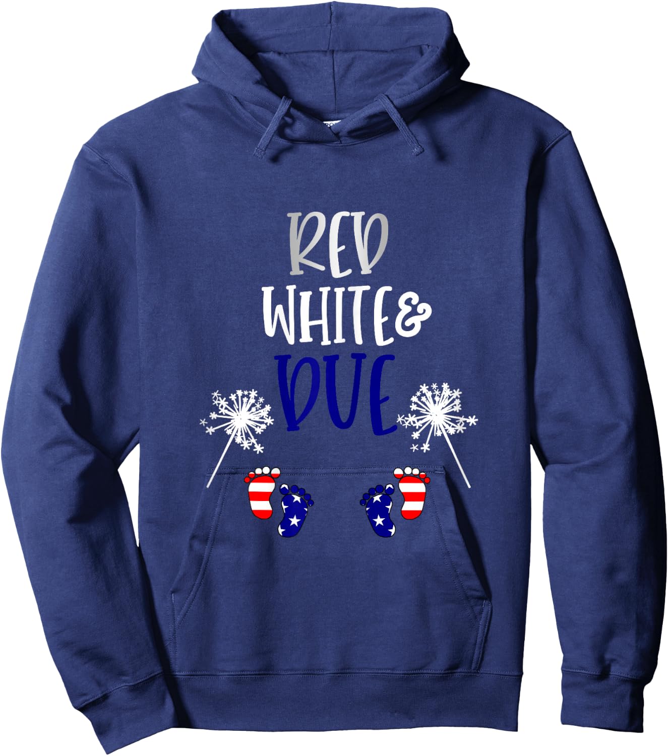 Red White and Due 4th of July Pregnancy Pregnant with Twins Hoodie - Hoodie | Navy