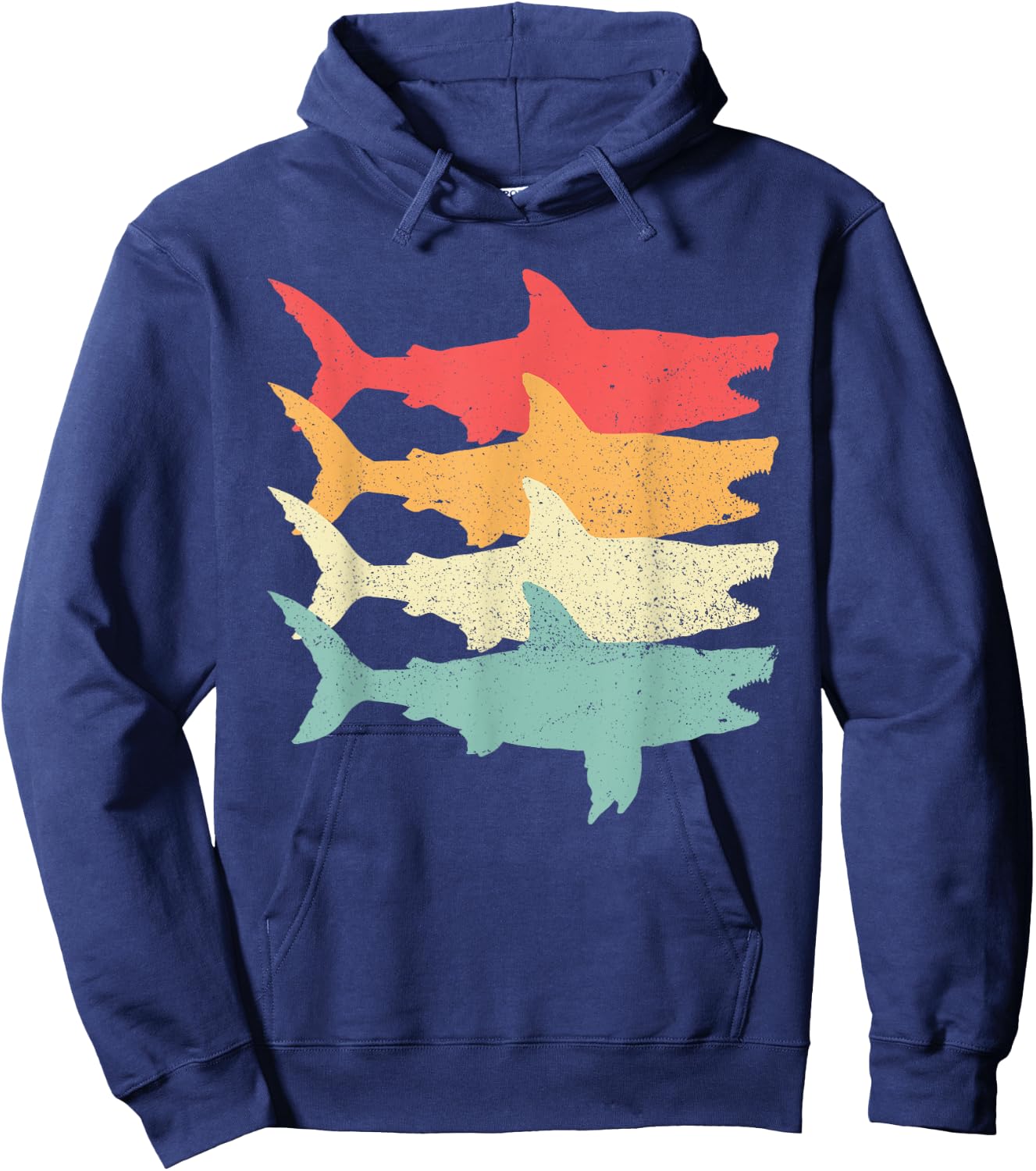 Retro Megalodon Tooth Shark Hoodie - Hoodie | Navy