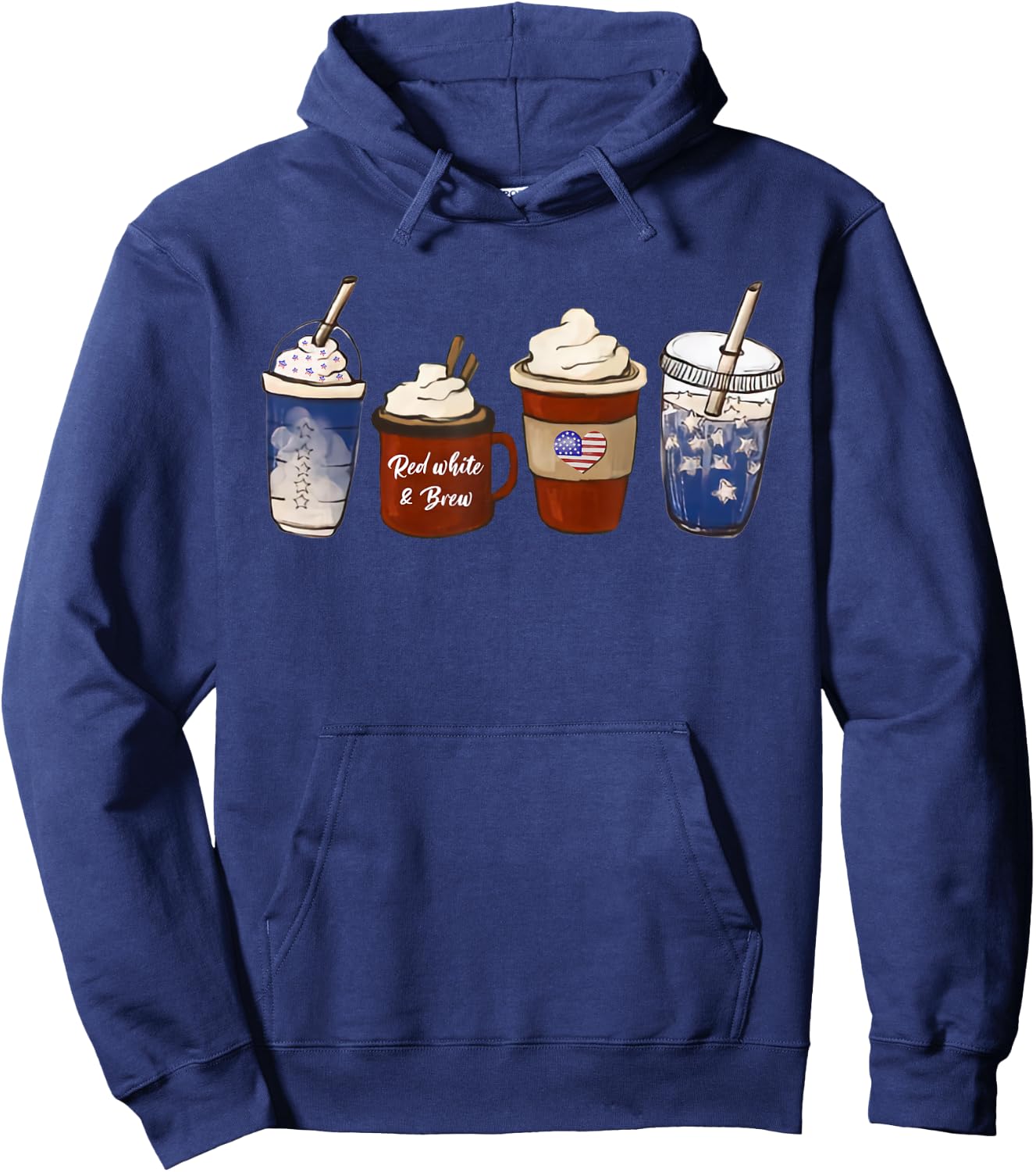 America Coffee 4th of July Red White Brew Latte Patriotic Hoodie - Hoodie | Navy