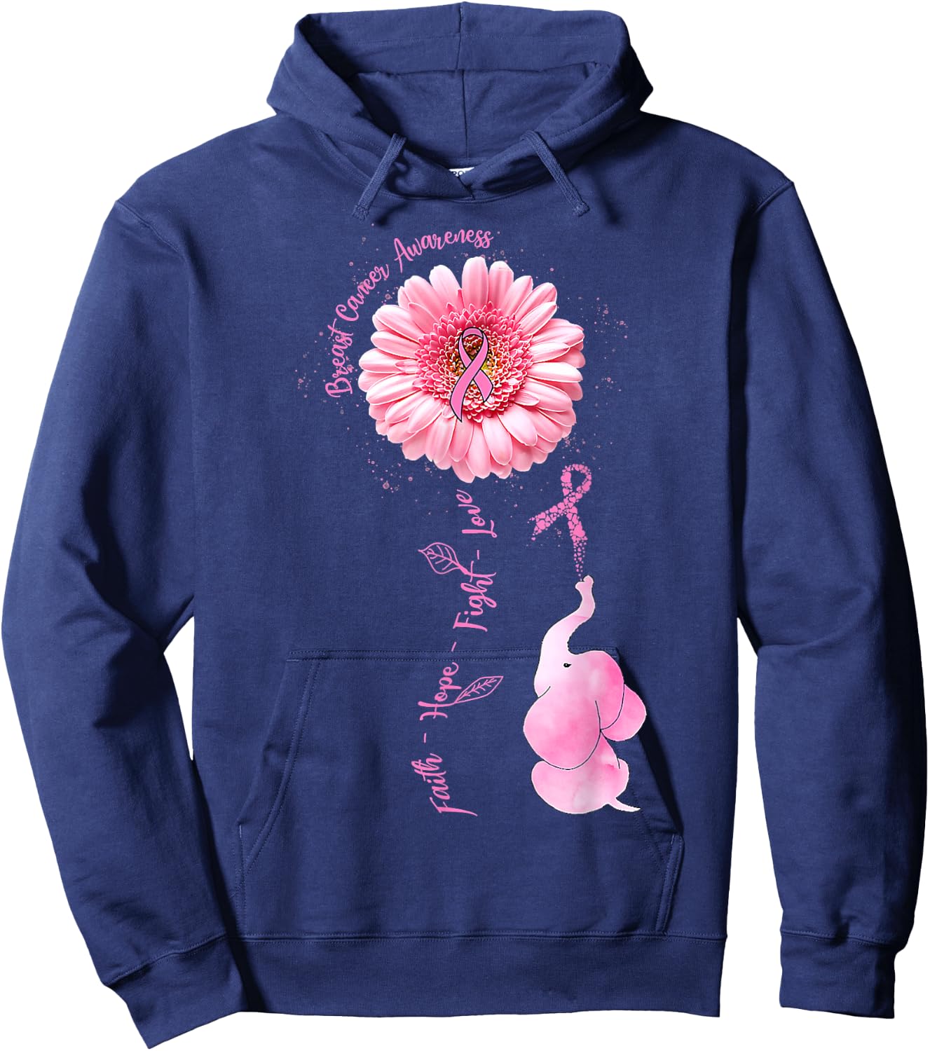 Elephant Faith Hope Love Breast Cancer Awareness Month Hoodie - Hoodie | Navy