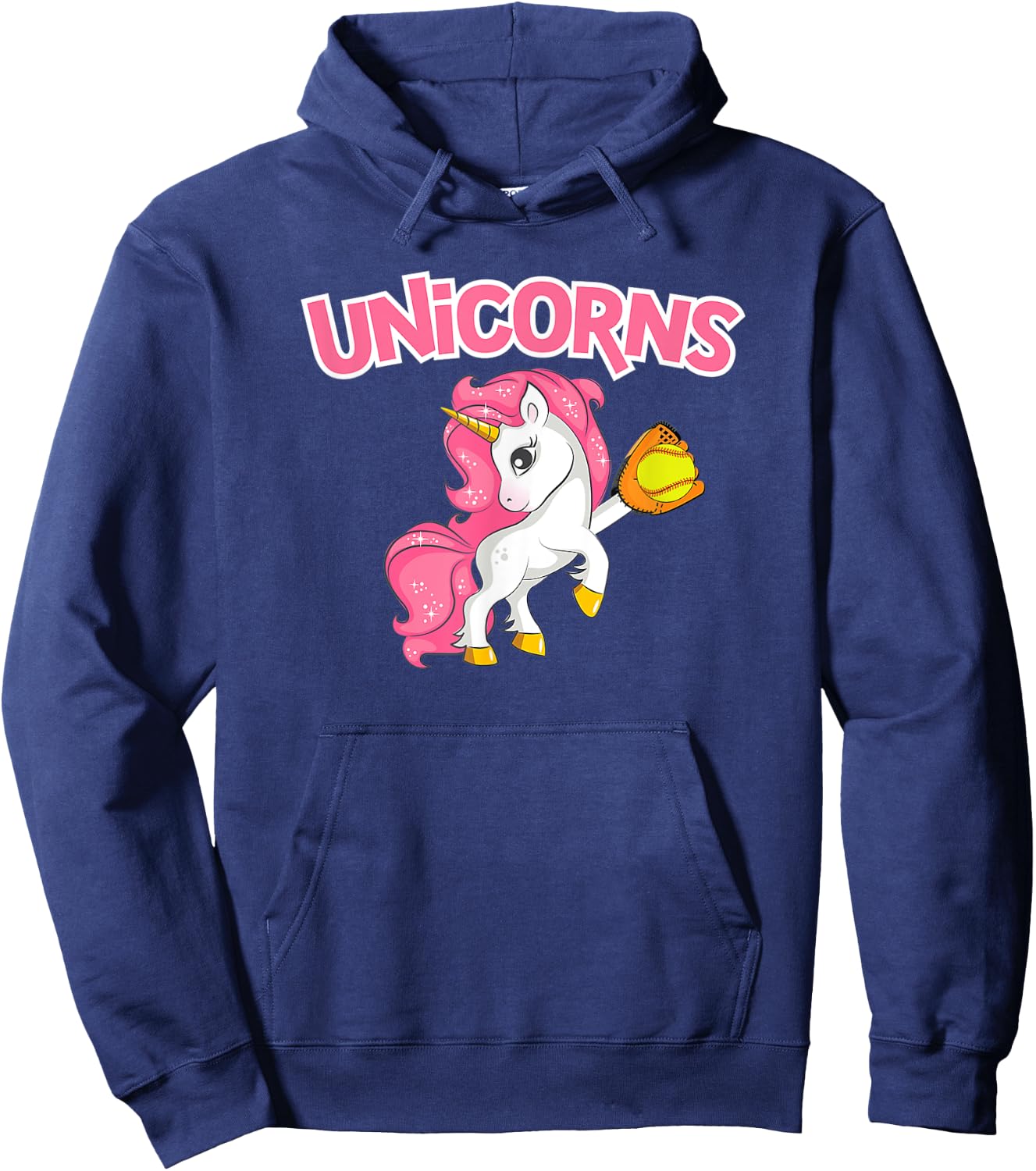 Pink Sparkle Unicorns Softball Hoodie - Hoodie | Navy