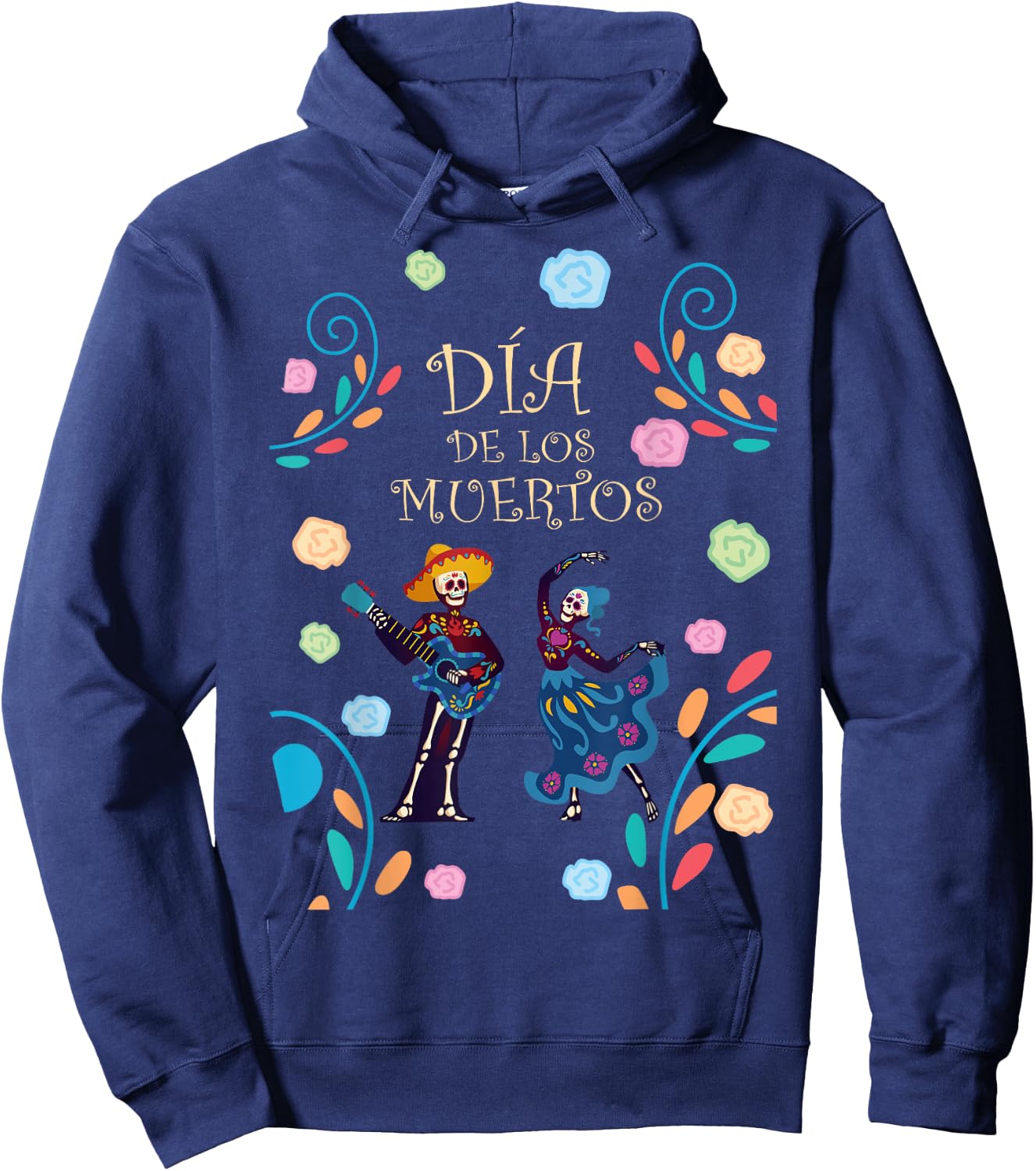 Dancing Skeleton Guitar Dia De Los Muertos Calavera Day Dead Hoodie - Hoodie | Navy