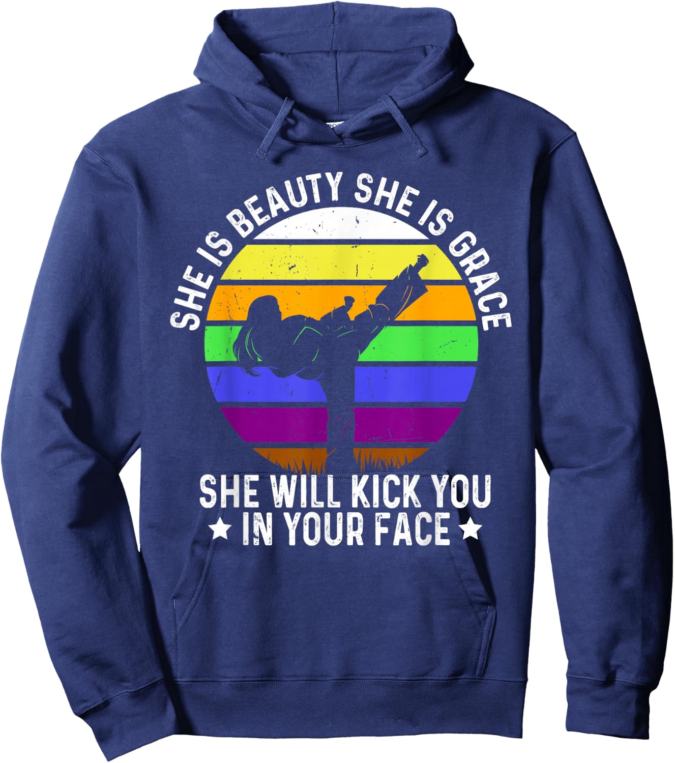 She is Beauty She is Grace She Will Kick You Karate Girl Hoodie - Hoodie | Navy
