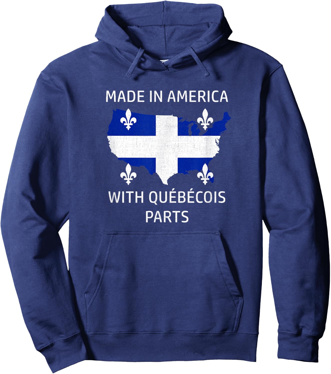 Made in America with Quebecois Parts - Quebec and USA Pride Hoodie - Hoodie | Navy