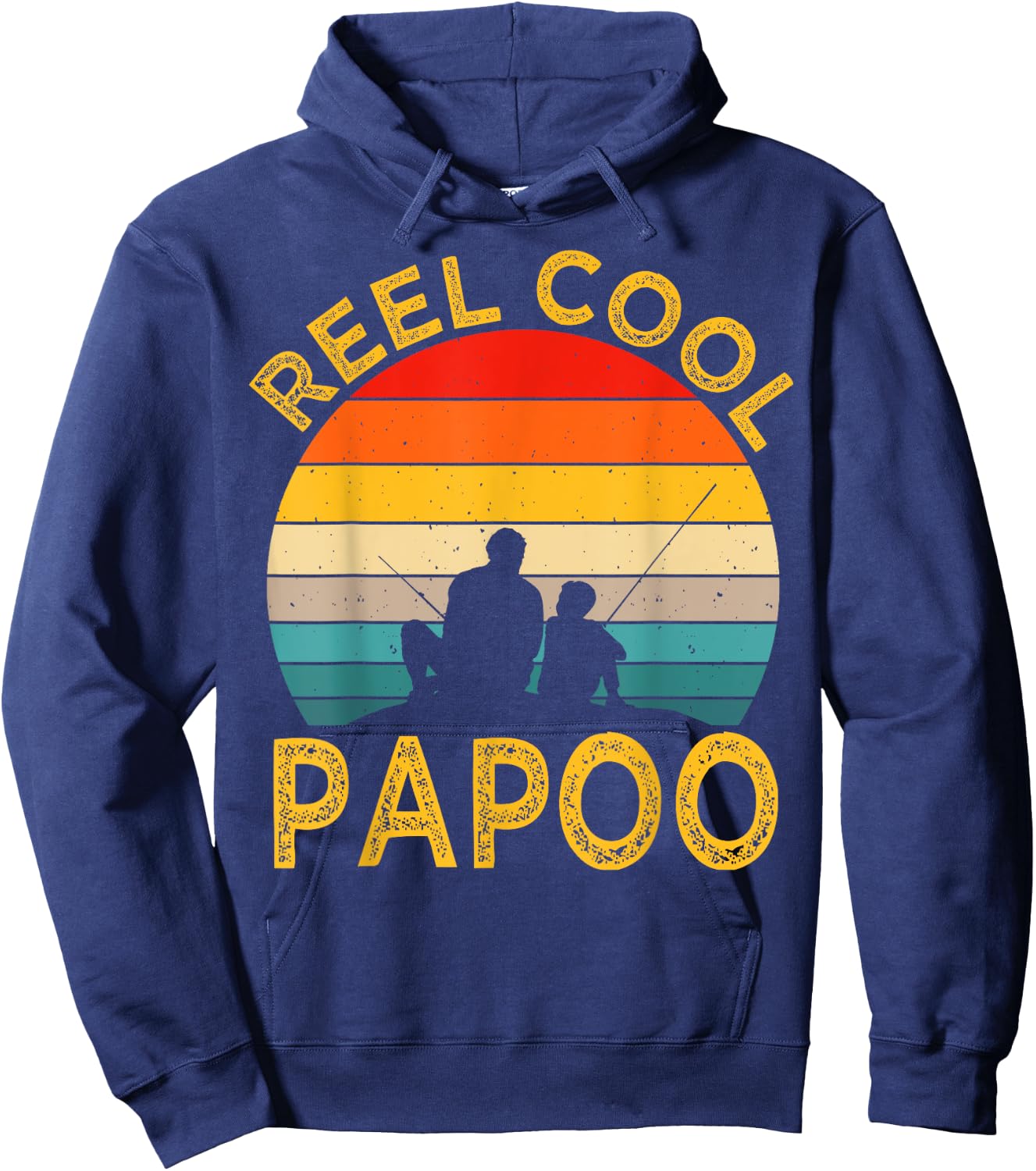 Reel Cool Papoo Fishing Daddy Vintage Grandpa Fathers Day Hoodie - Hoodie | Navy