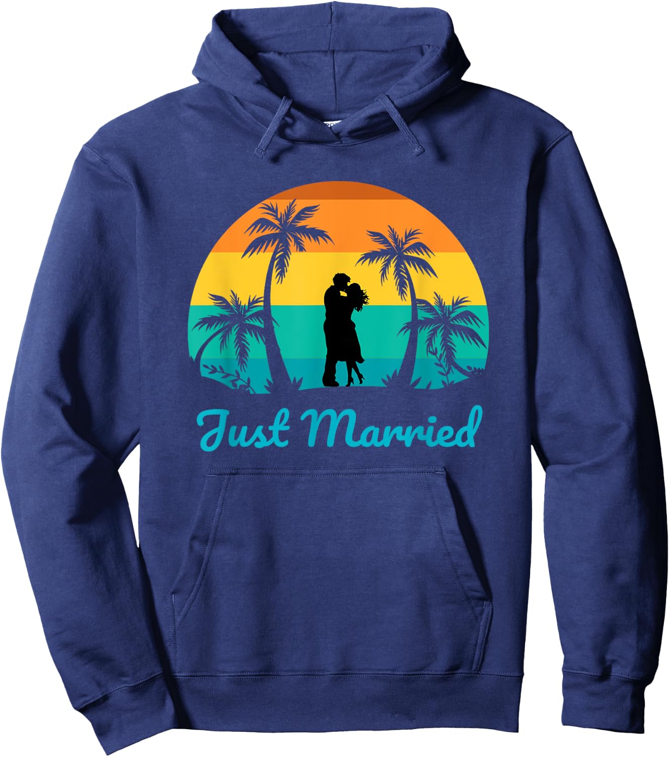 Just Married - Couples Honeymoon Matching Tropical Paradise Hoodie - Hoodie | Navy