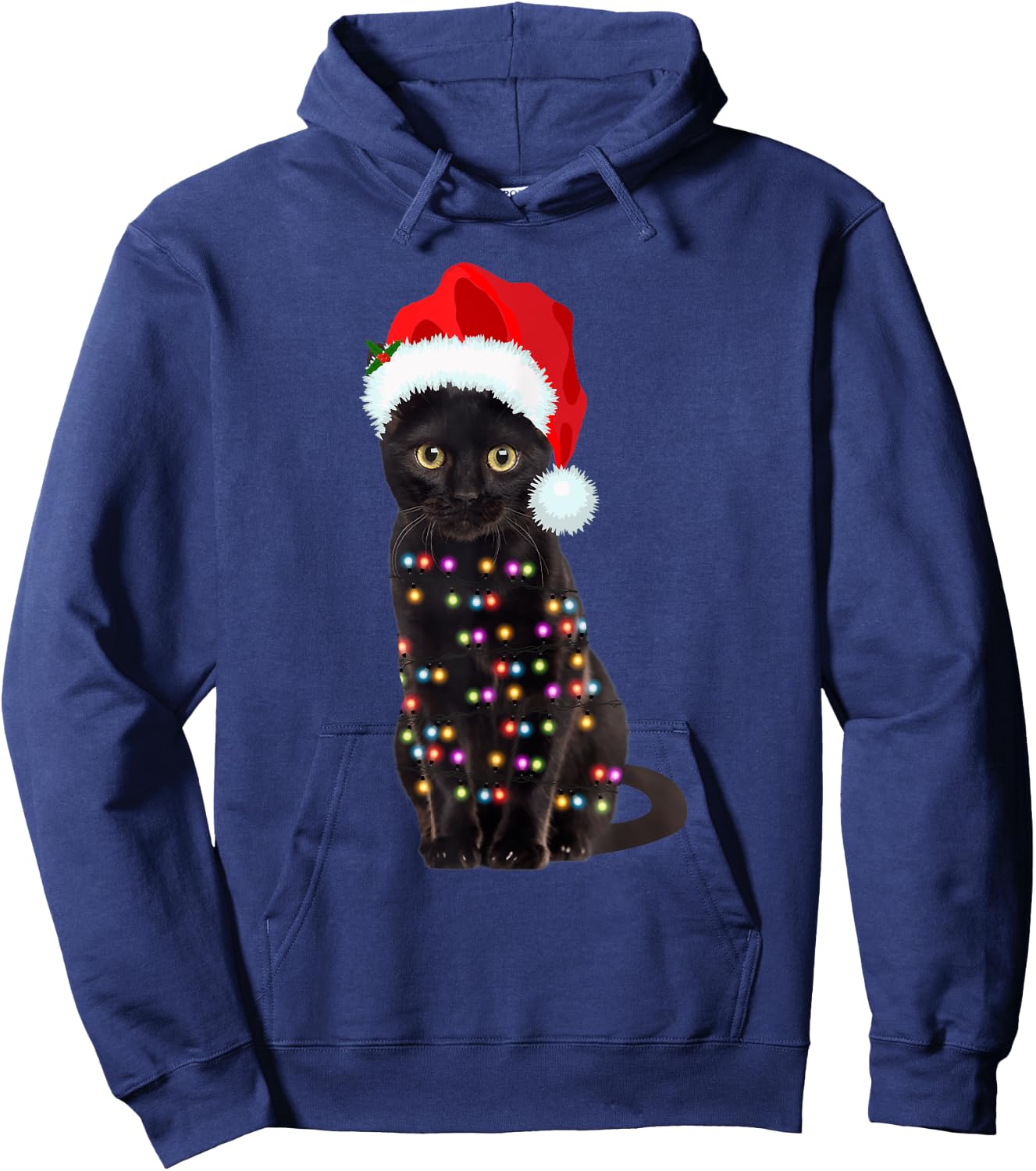 Black Cat Christmas lights Cat Lover Christmas Hoodie - Hoodie | Navy