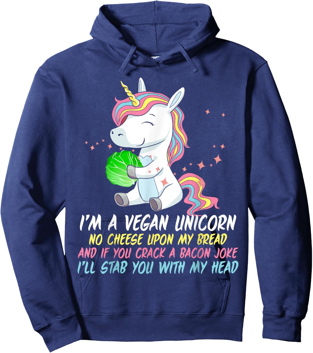 Vegan Unicorn Funny Saying Badass Men Women Herbivore Hoodie - Hoodie | Navy