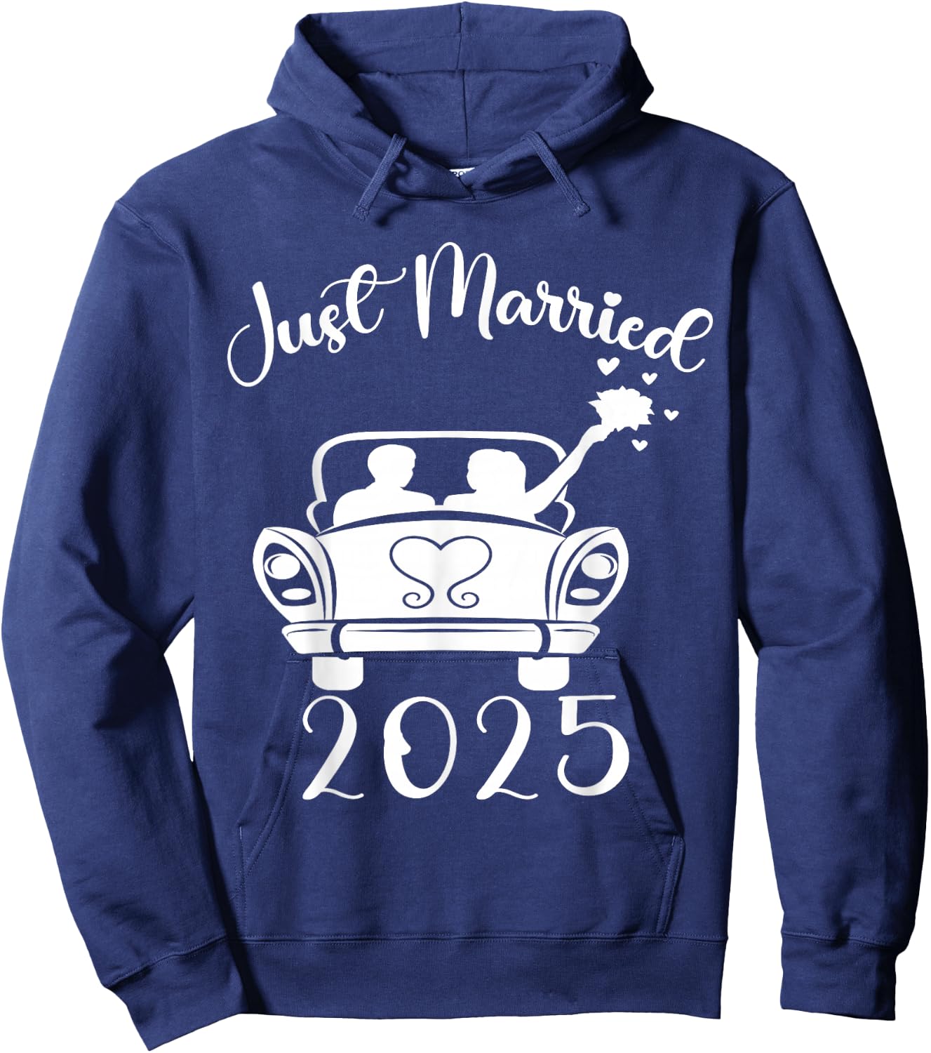 Just Married 2025 Wedding Rings Matching Couple Newlyweds Hoodie - Hoodie | Navy
