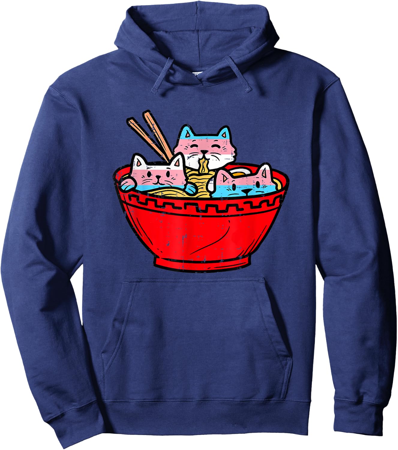 Ramen Cats Transgender Trans Pride Flag Japanese Noodle Food Hoodie - Hoodie | Navy