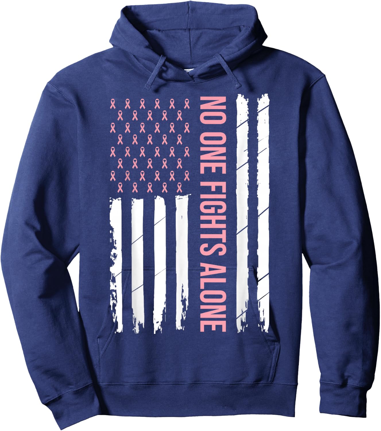 Breast Cancer Awareness Pink Ribbon USA American Flag Men Small Hoodie - Hoodie | Navy