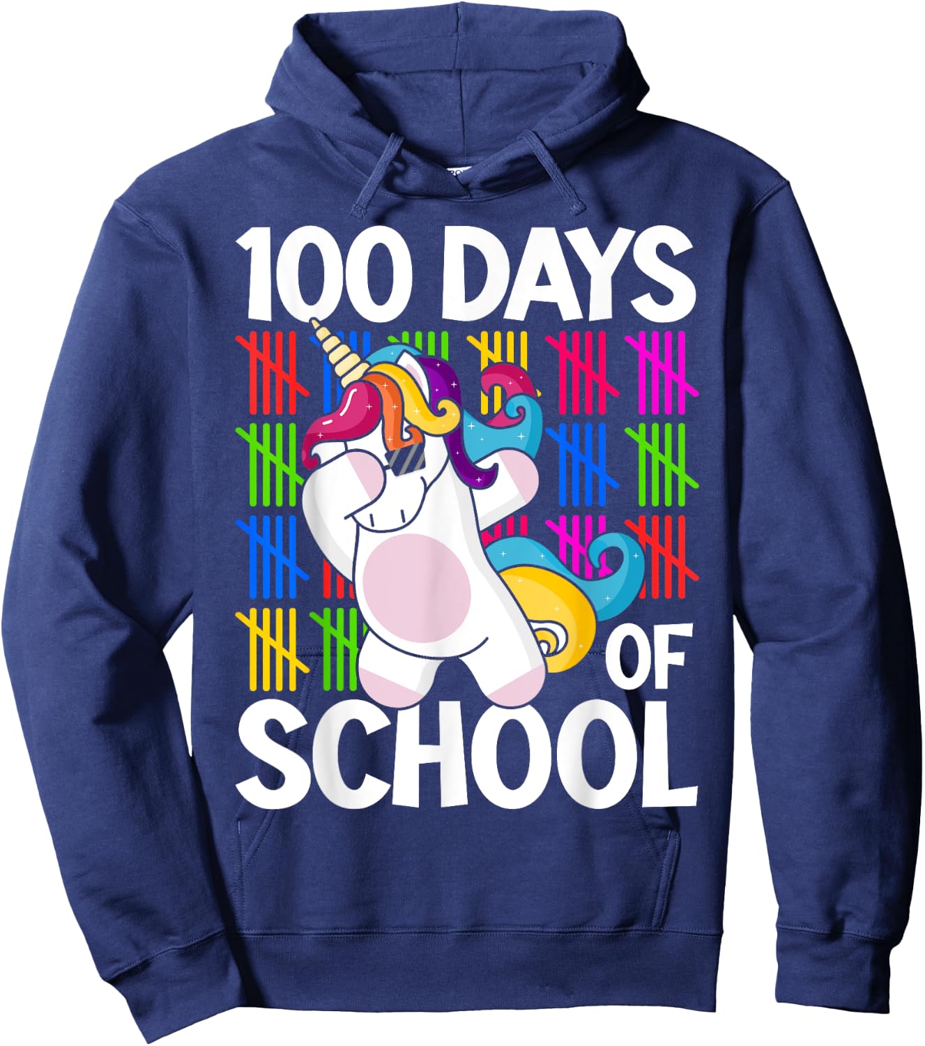 100th Day of School Unicorn Teachers Kids Girls 100 Days Hoodie - Hoodie | Navy