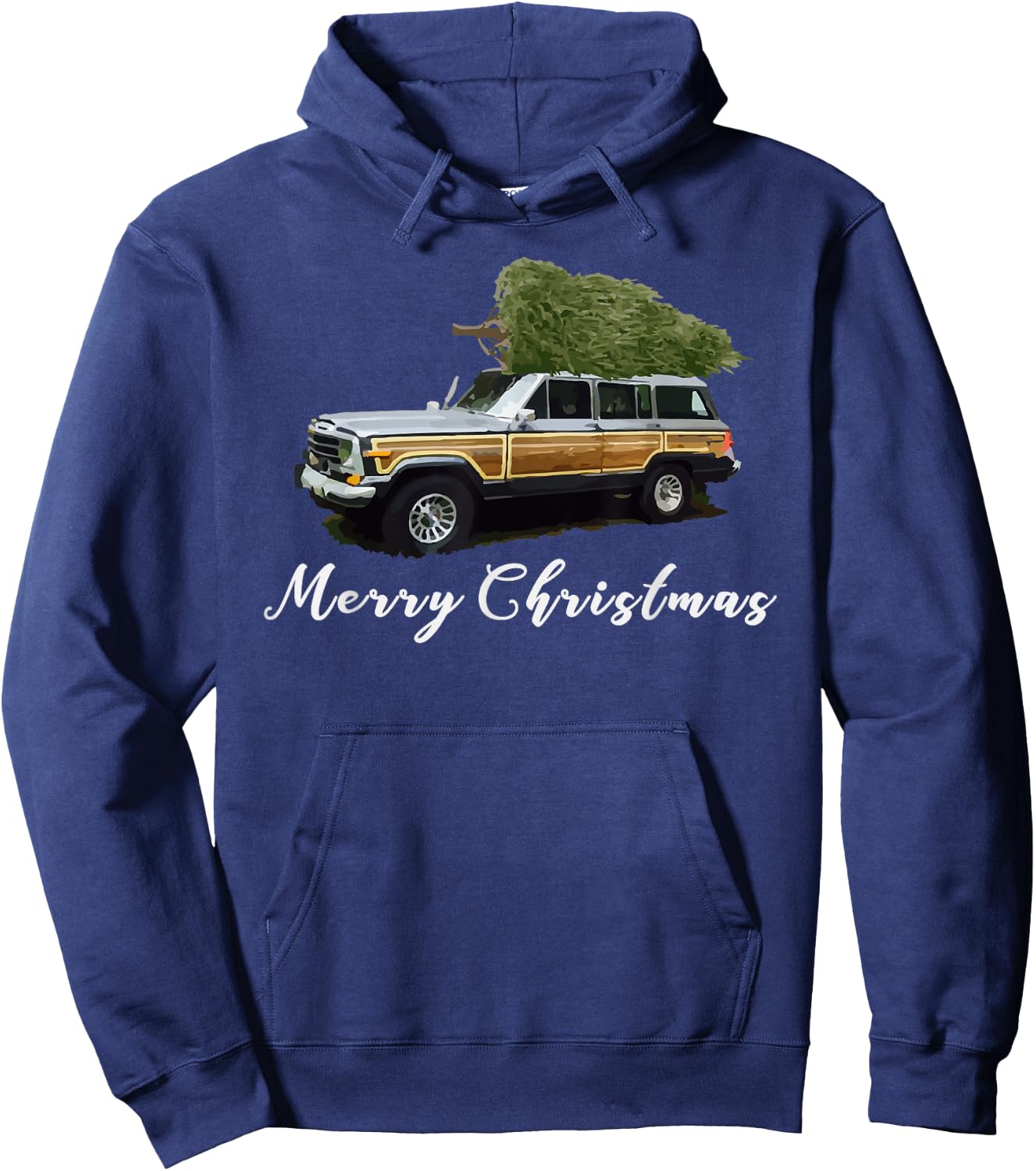 Vintage Surf Wagon Xmas Merry Christmas Tree on a Truck Hoodie - Hoodie | Navy