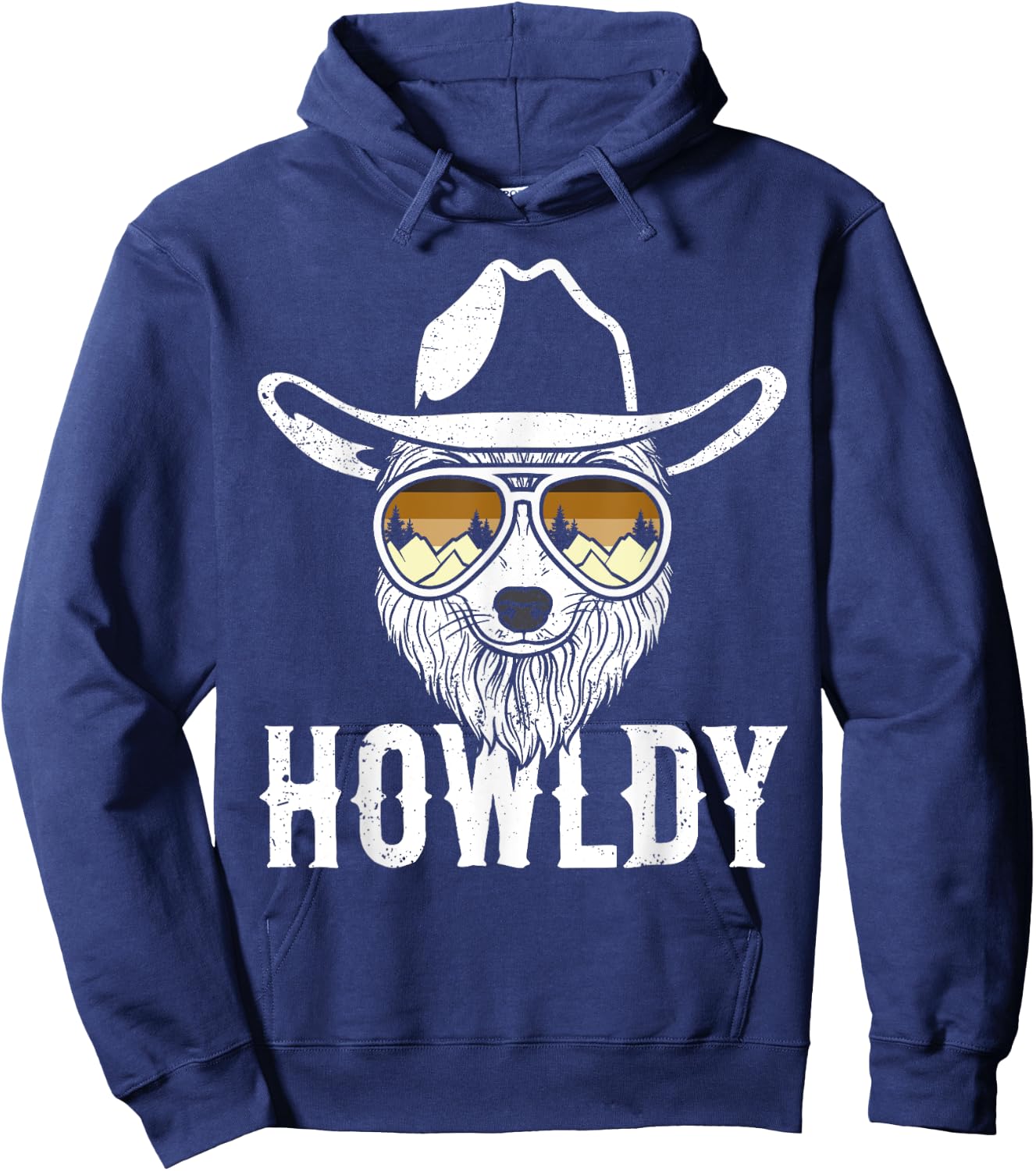 Howldy Retro Cowboy Wolf With Cowboy Hat Wolf Men Boys Hoodie - Hoodie | Navy