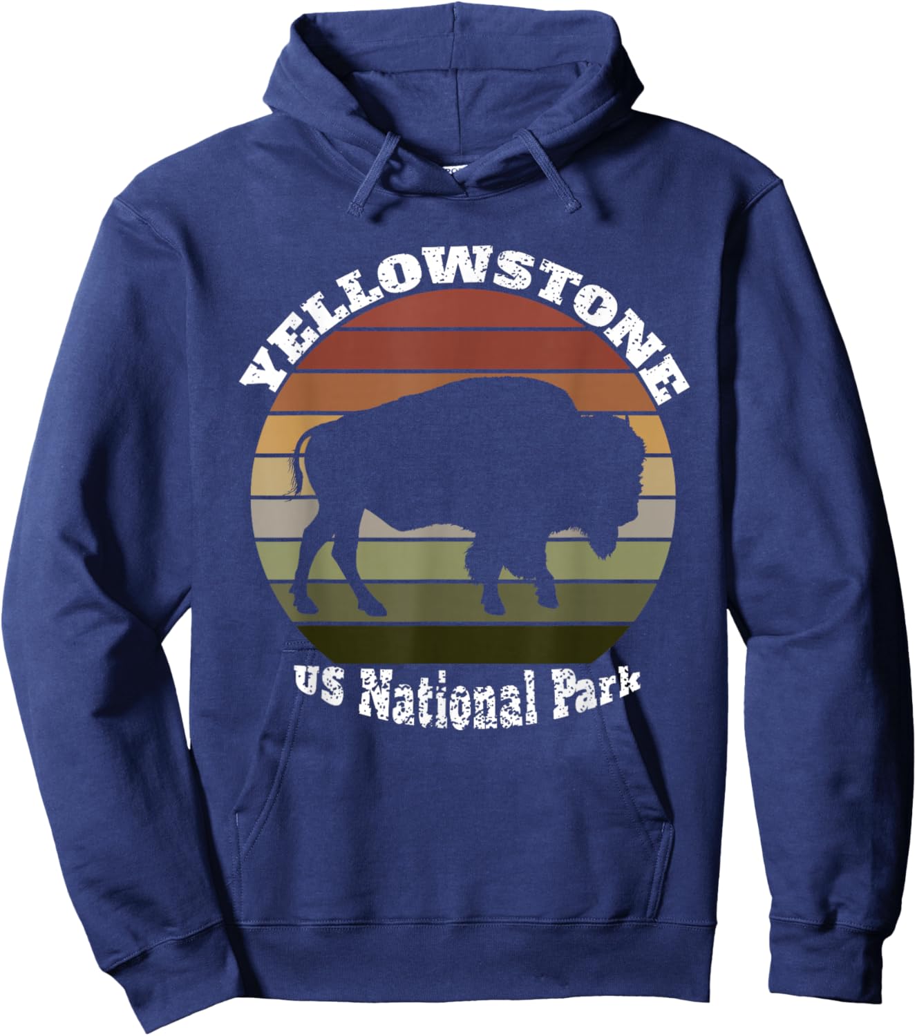 Yellowstone National Park Vintage Retro Buffalo Hoodie - Hoodie | Navy