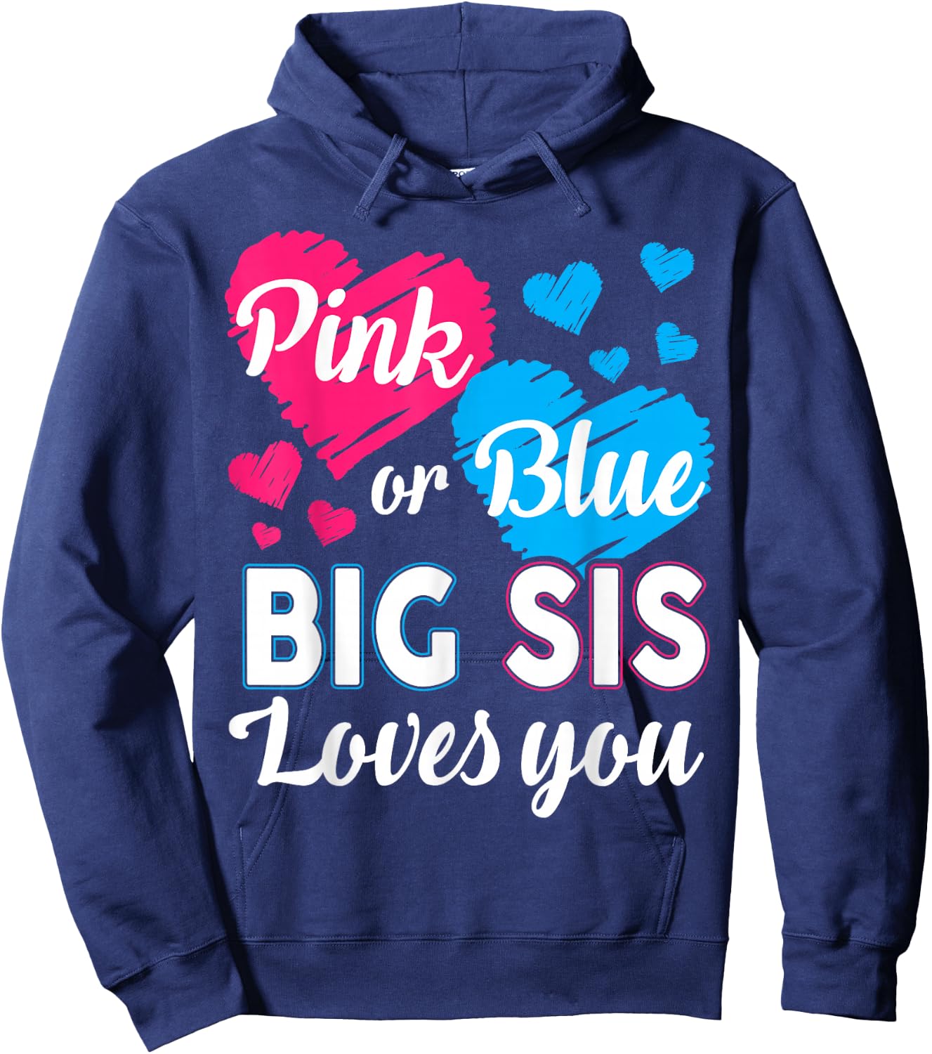 Gender Reveal Shirt for Big Sister Baby Shower Pink Blue Hoodie - Hoodie | Navy