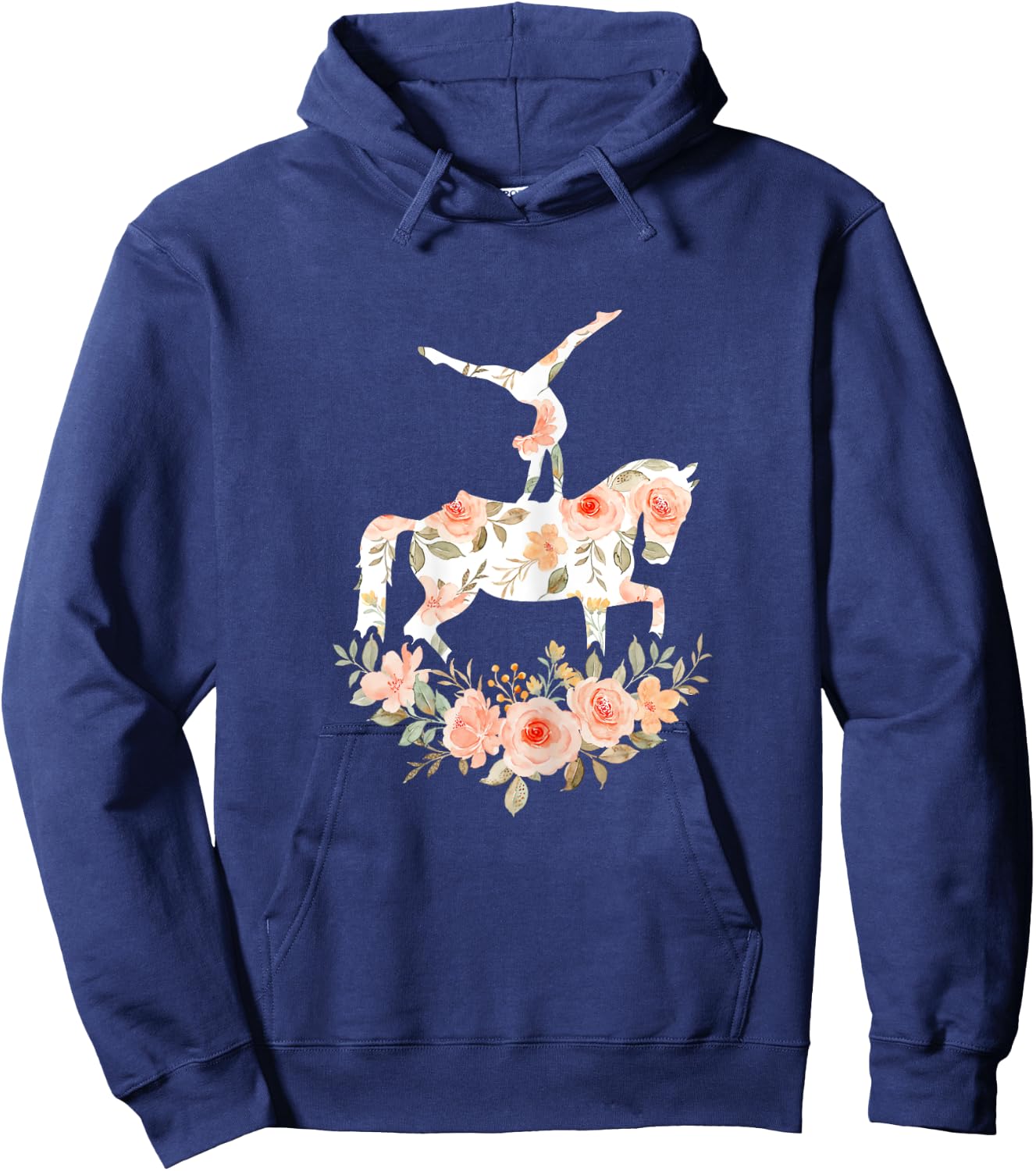 Floral Girl Vaulting Riding Equestrian Horse Girl Horseback Hoodie - Hoodie | Navy