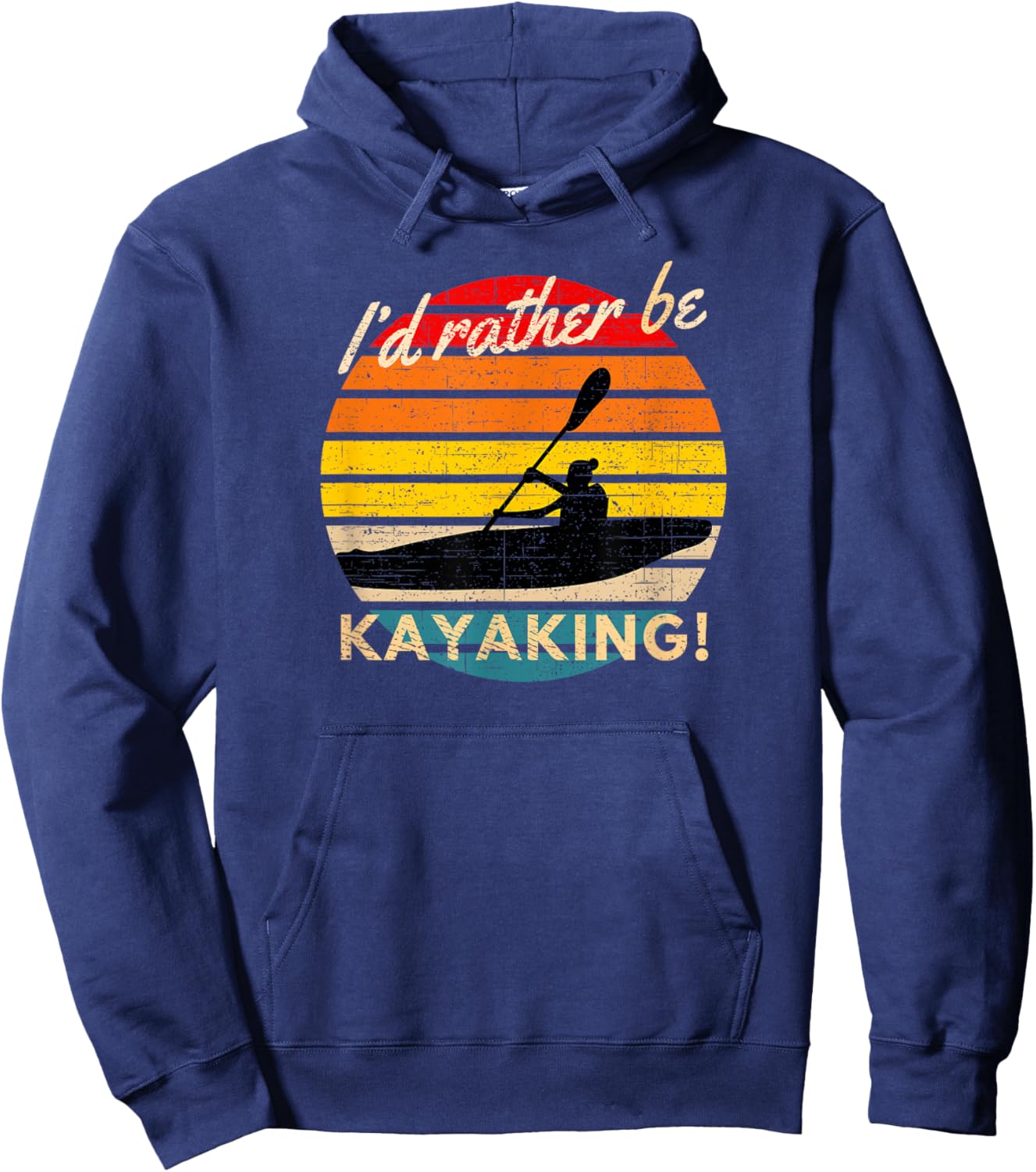 Vintage I'd Rather Be Kayaking Retro Striped Sunset Kayaker Hoodie - Hoodie | Navy