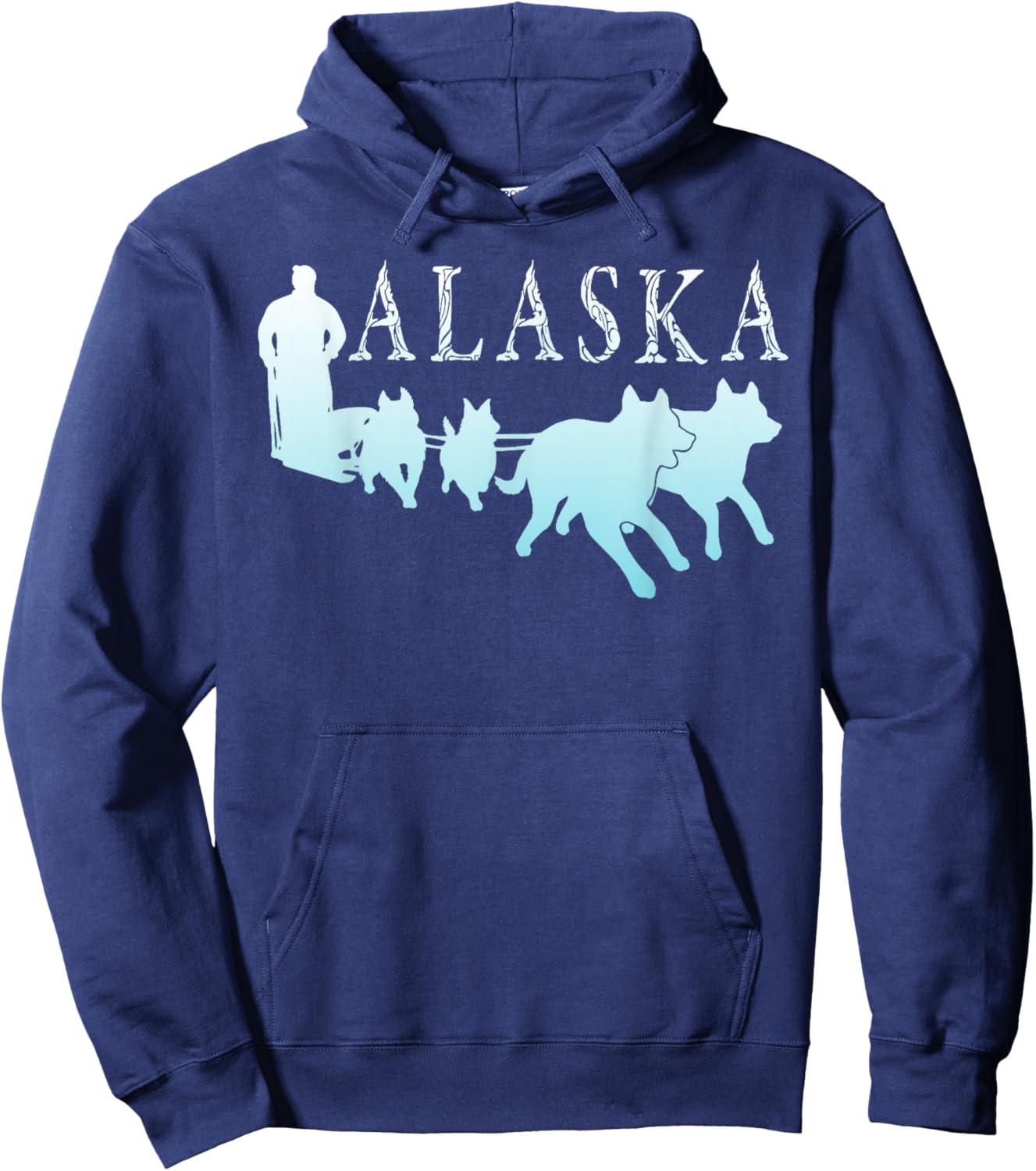 Alaska Sled Dogs Mushing Team Snow Sledding Mountain Scene Hoodie - Hoodie | Navy
