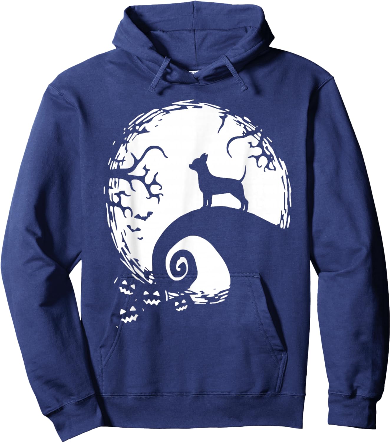 Chihuahua Dog Halloween With Moon Pumpkin Silhouette Hoodie - Hoodie | Navy