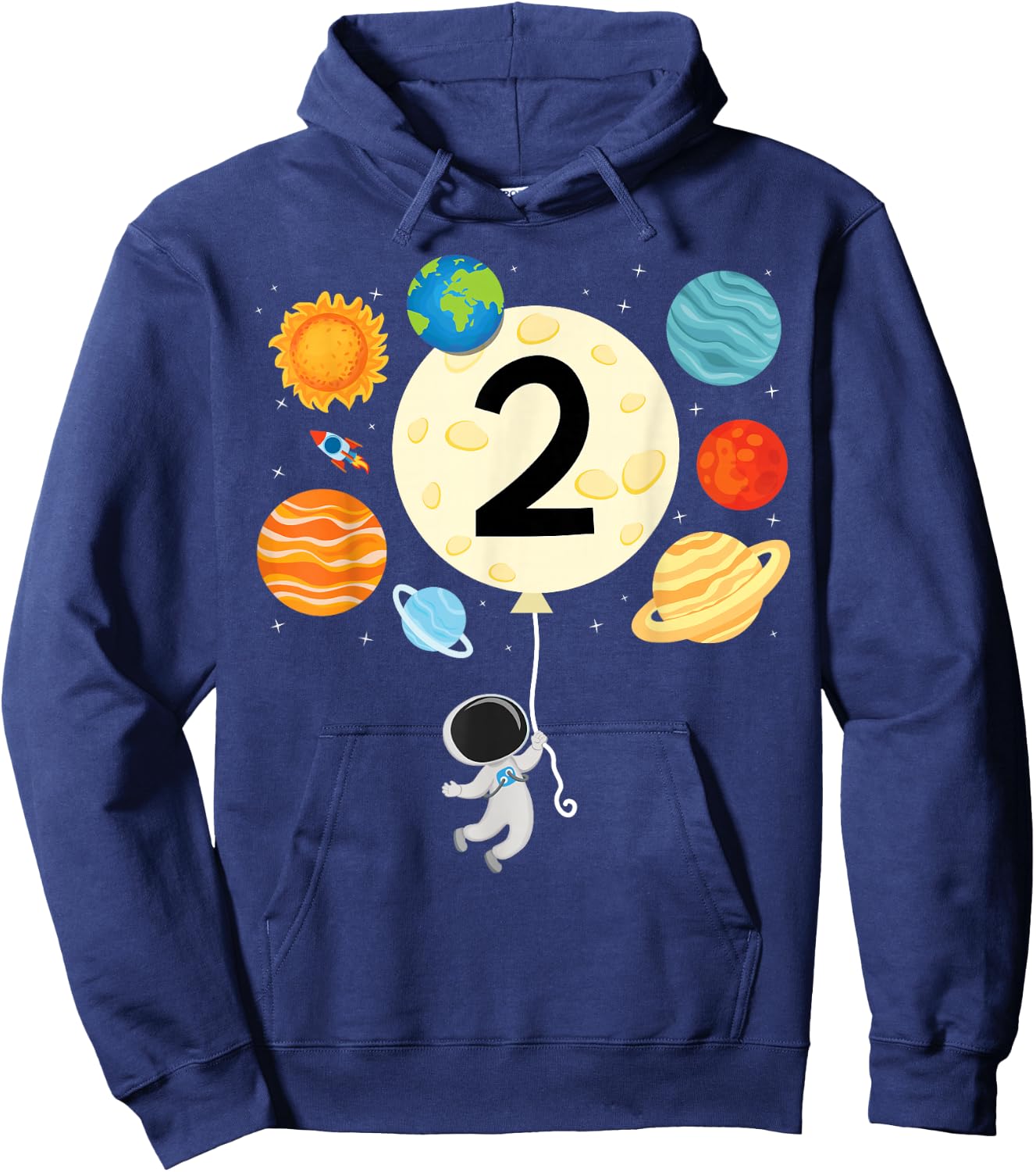 Boys 2nd Birthday Astronaut Balloon Planets Space 2 Year Old Hoodie - Hoodie | Navy