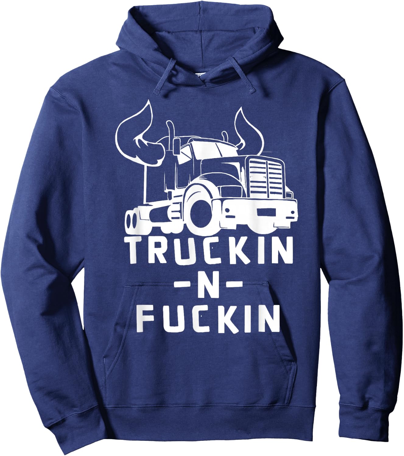 Truckin And Fuckin Funny Trucker Apparel Co. Adults Black Modern Short Sleeve Classic Fit Hoodie - Hoodie | Navy